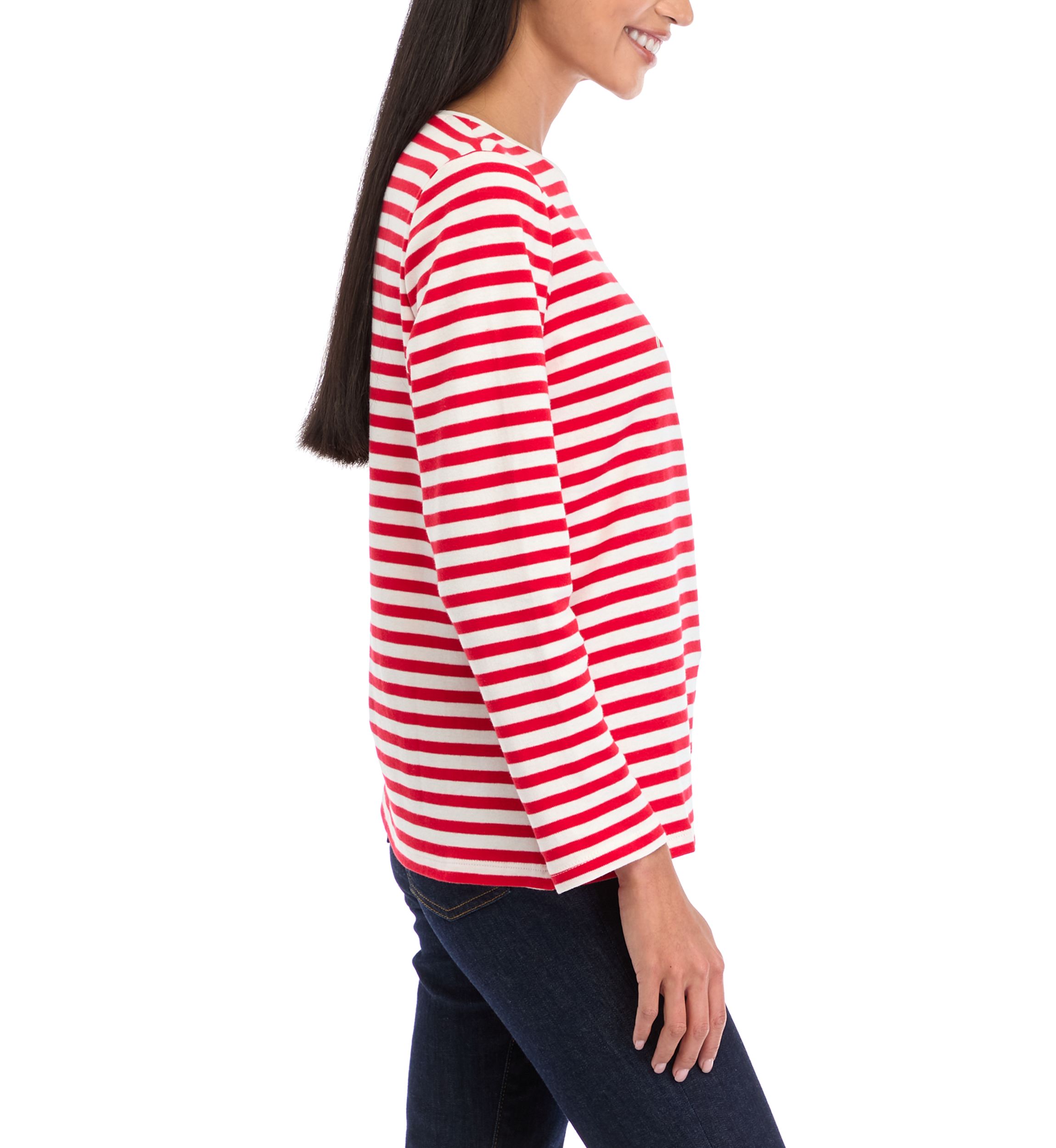 Petite Striped Holiday Graphic Top