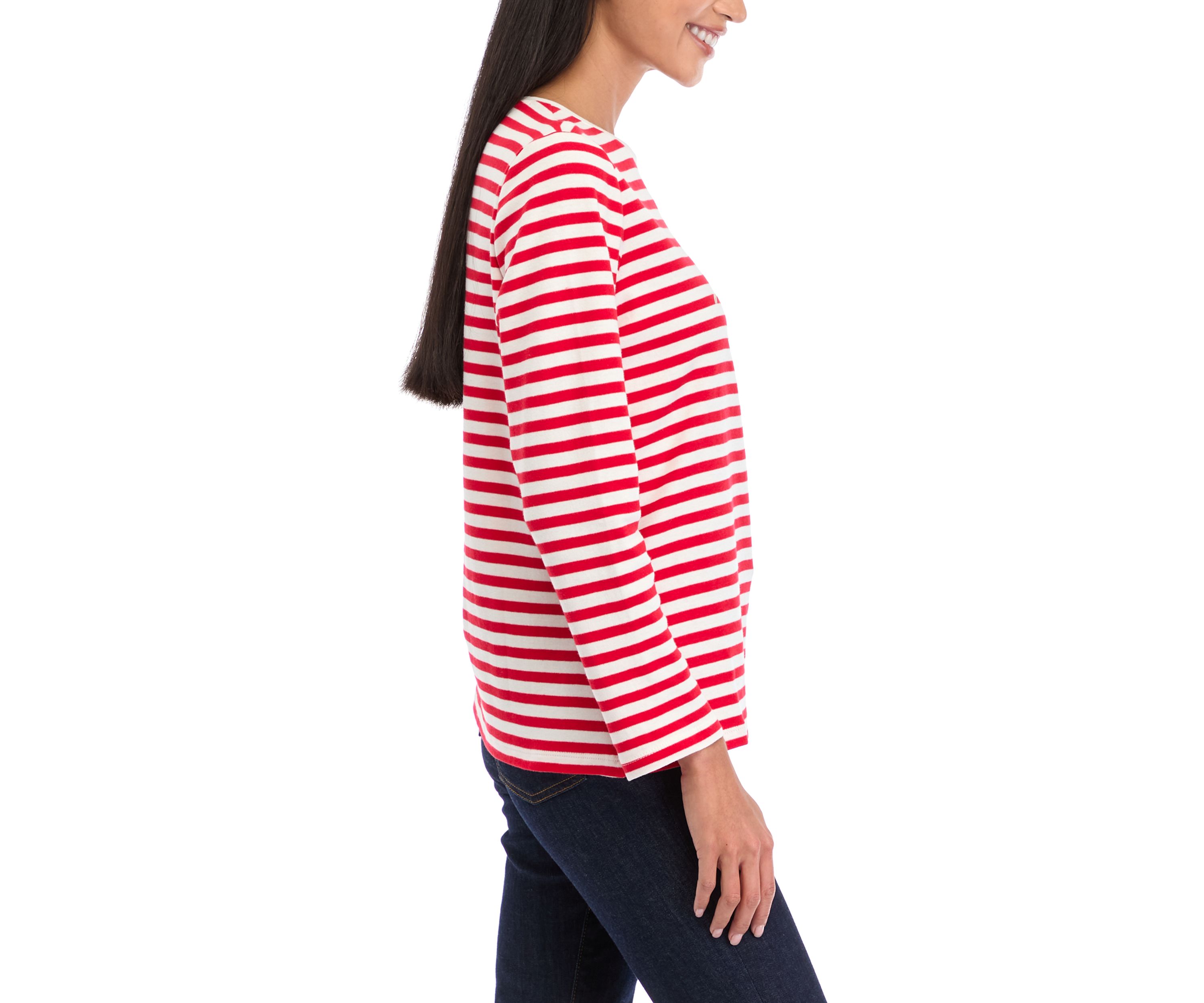 Petite Striped Holiday Graphic Top