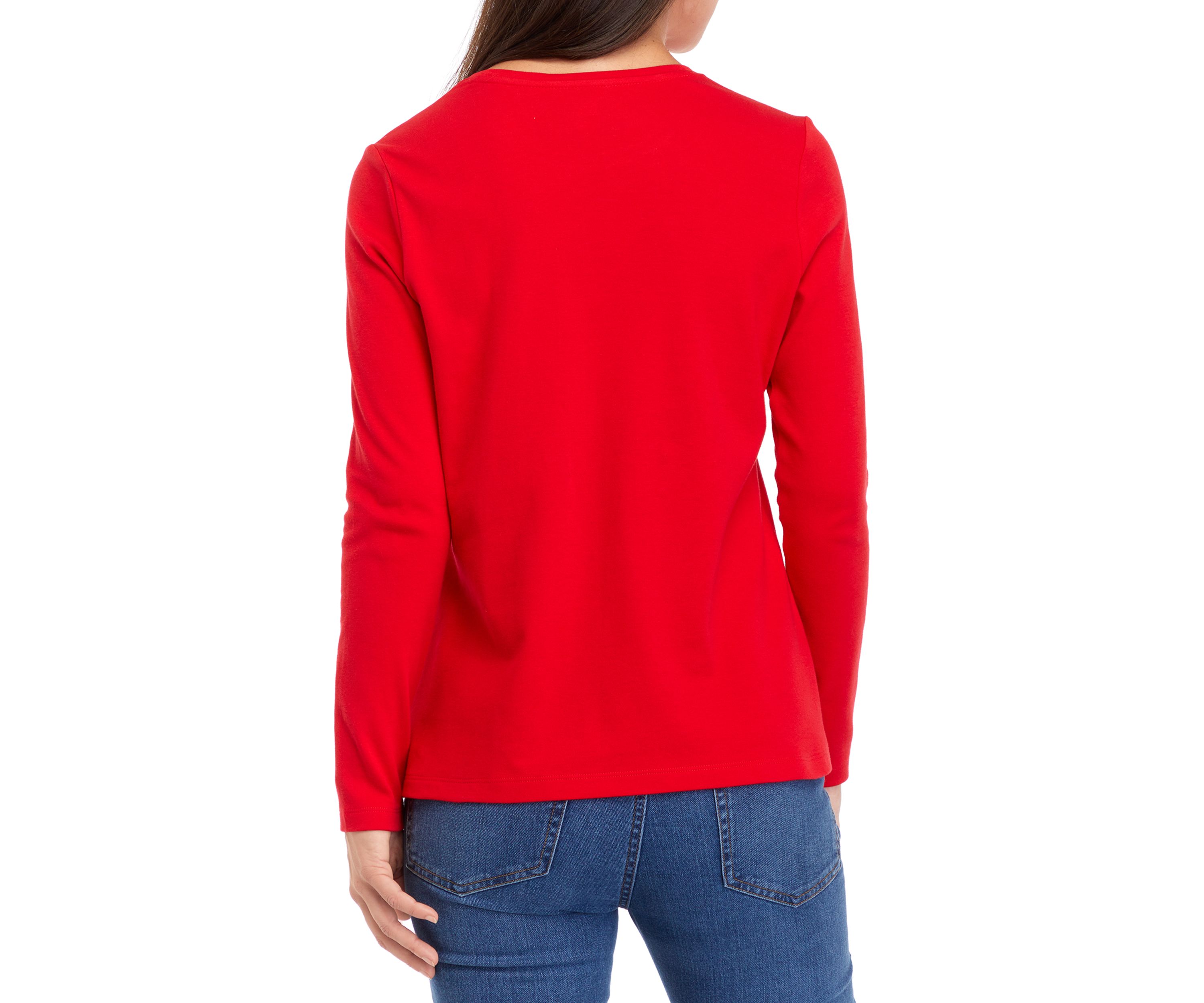 Petite Long Sleeve Crew Neck Holiday Graphic T-Shirt 
