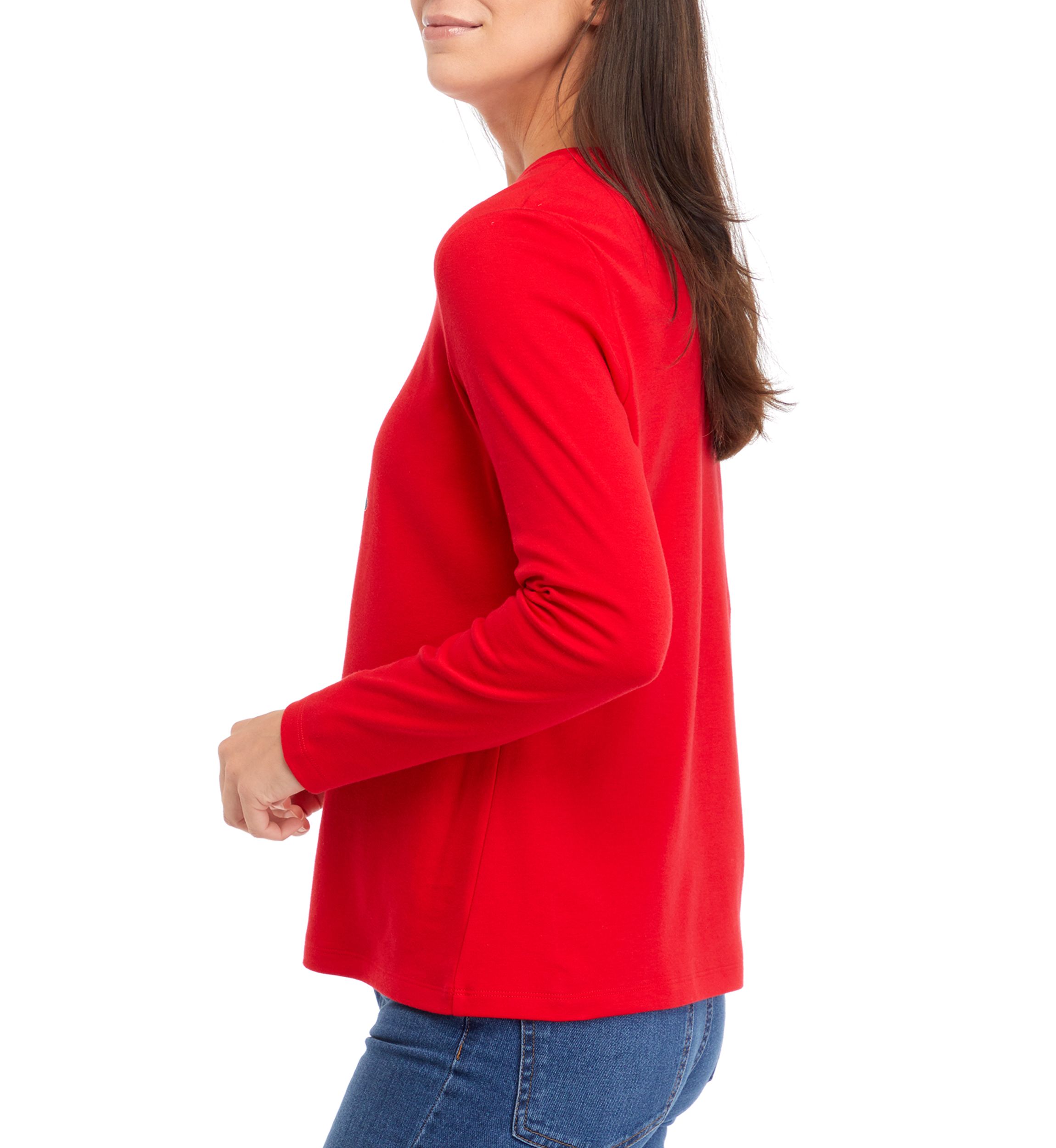 Petite Long Sleeve Crew Neck Holiday Graphic T-Shirt 