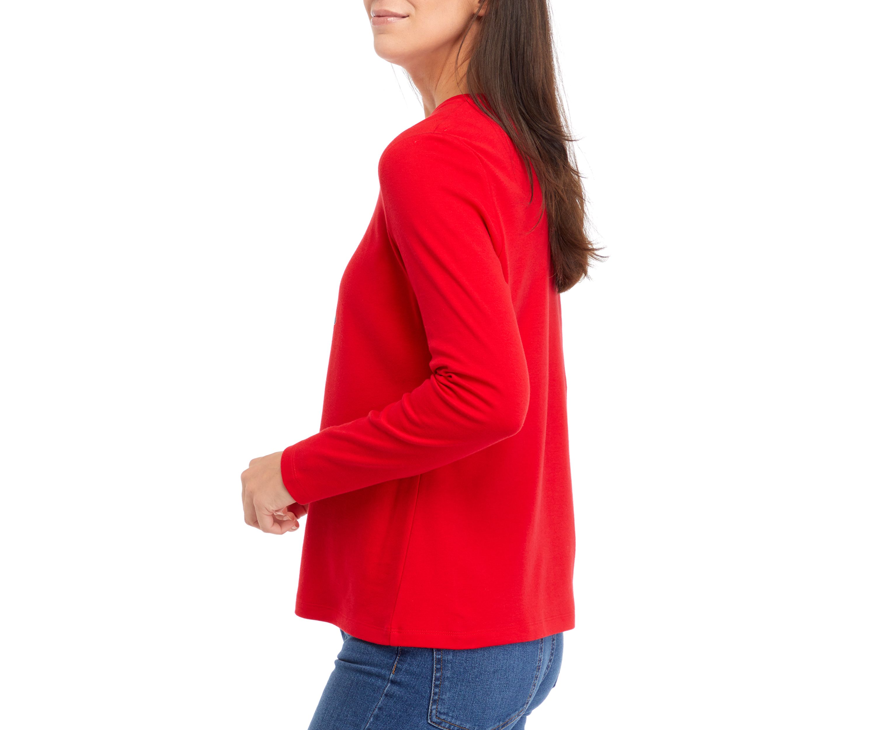 Petite Long Sleeve Crew Neck Holiday Graphic T-Shirt 