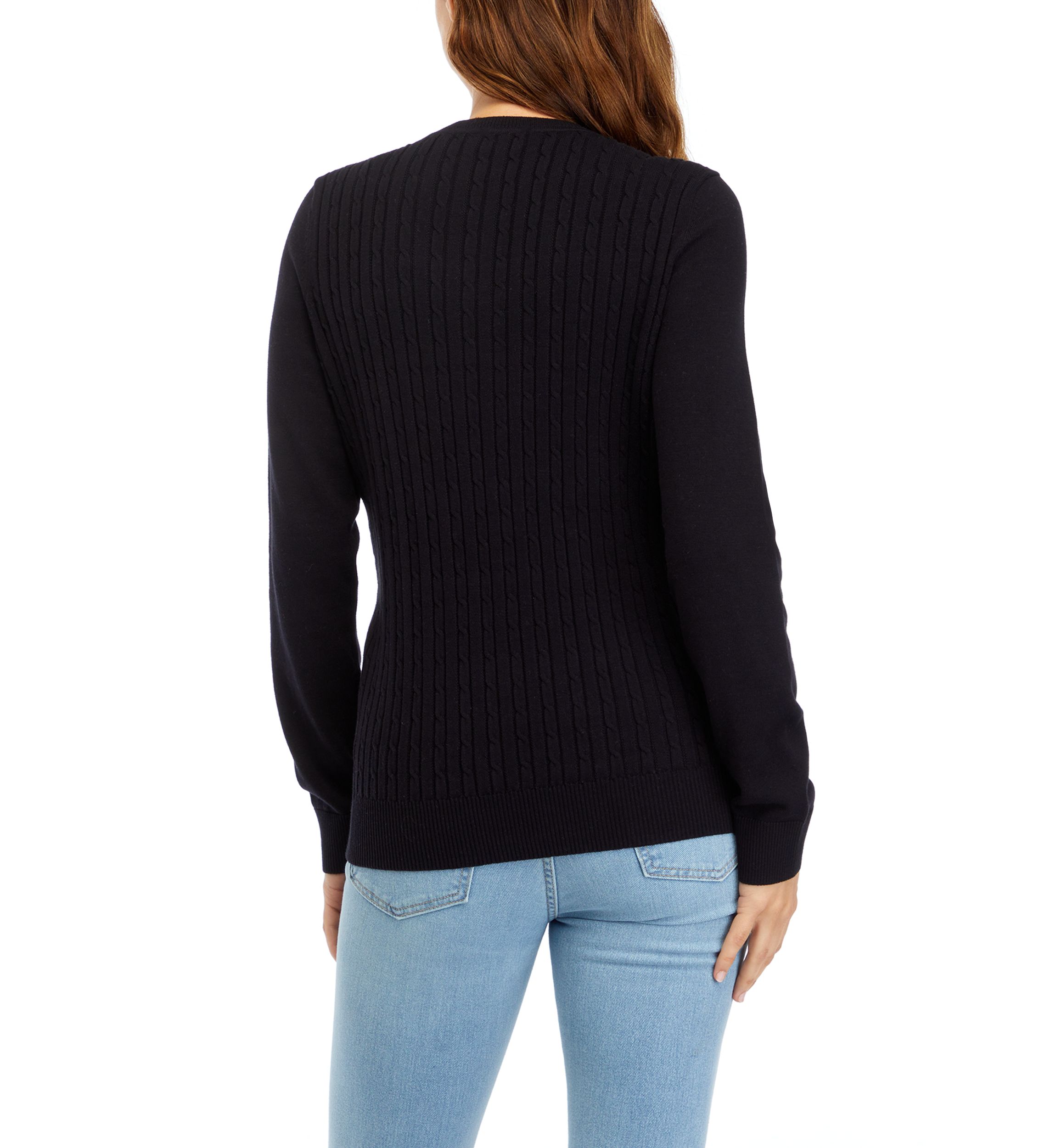 Petite Long Sleeve Cable Button Trim Sweater 