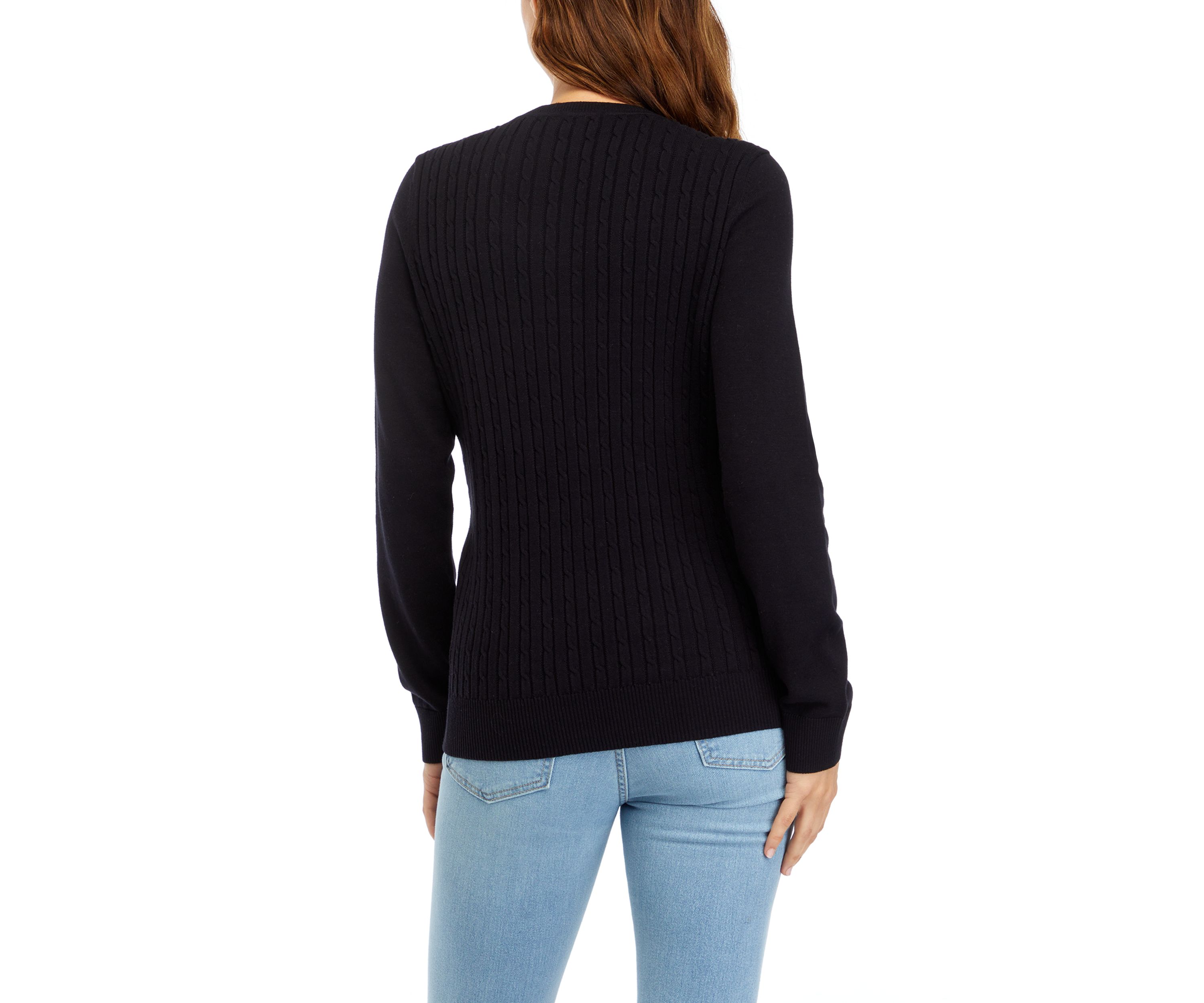 Petite Long Sleeve Cable Button Trim Sweater 
