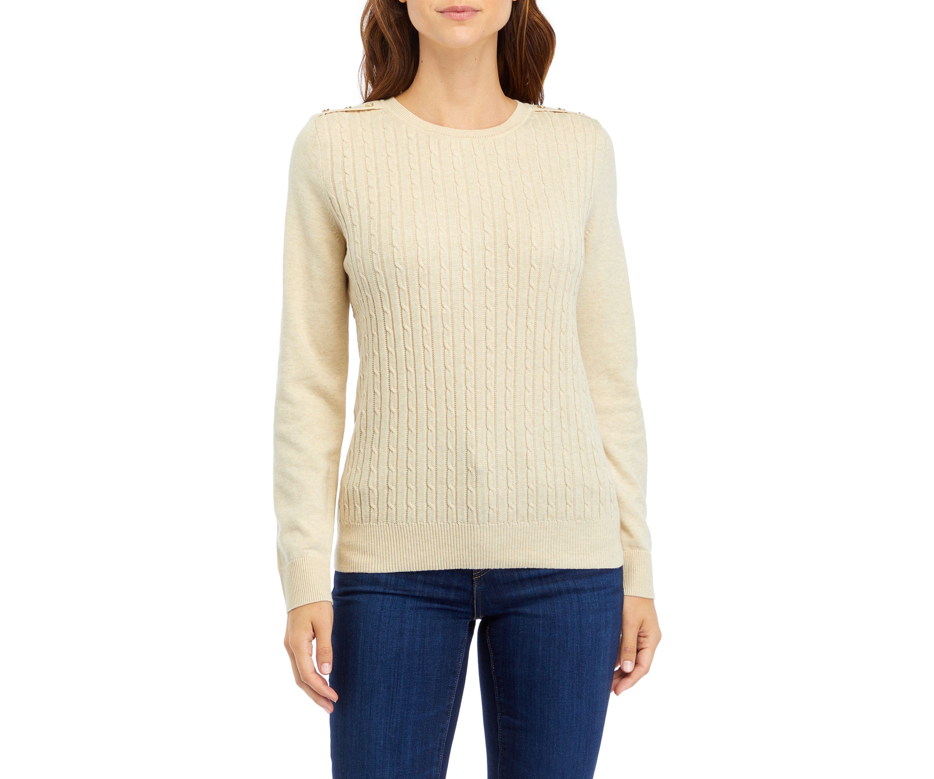 Petite Long Sleeve Cable Knit Sweater 
