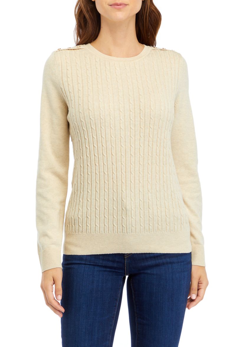 Petite Long Sleeve Cable Knit Sweater 