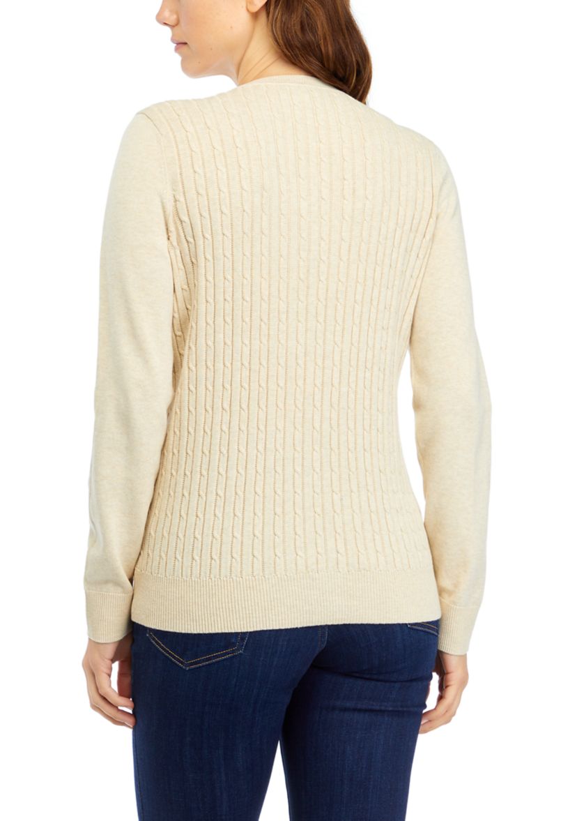 Petite Long Sleeve Cable Knit Sweater 