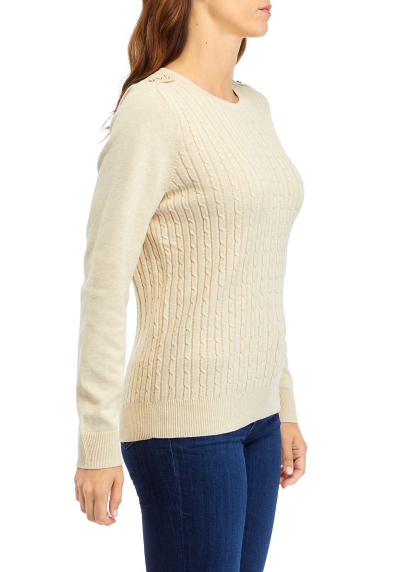 Petite Long Sleeve Cable Knit Sweater 
