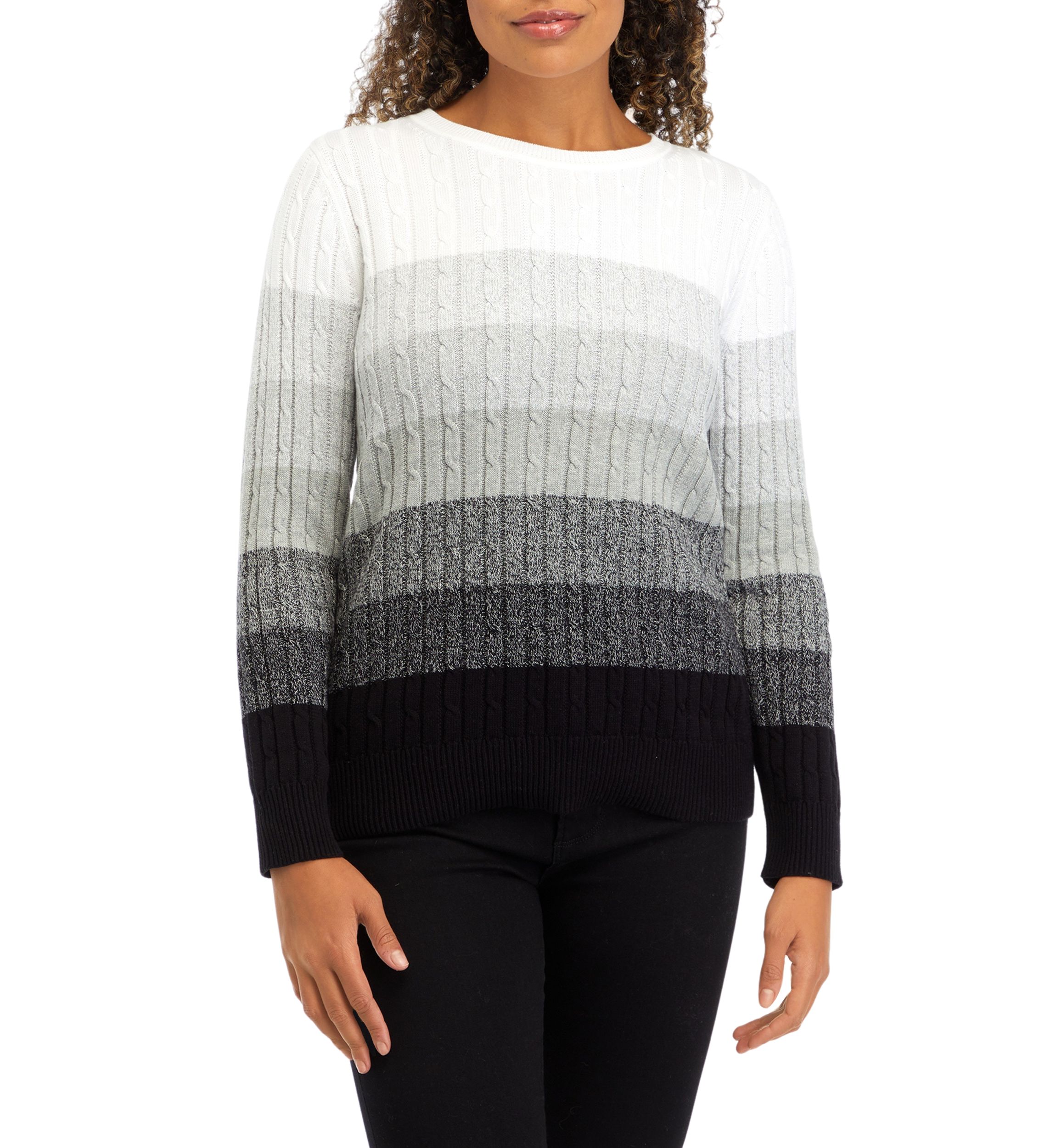 Petite Cable Knit Color Block Sweater 