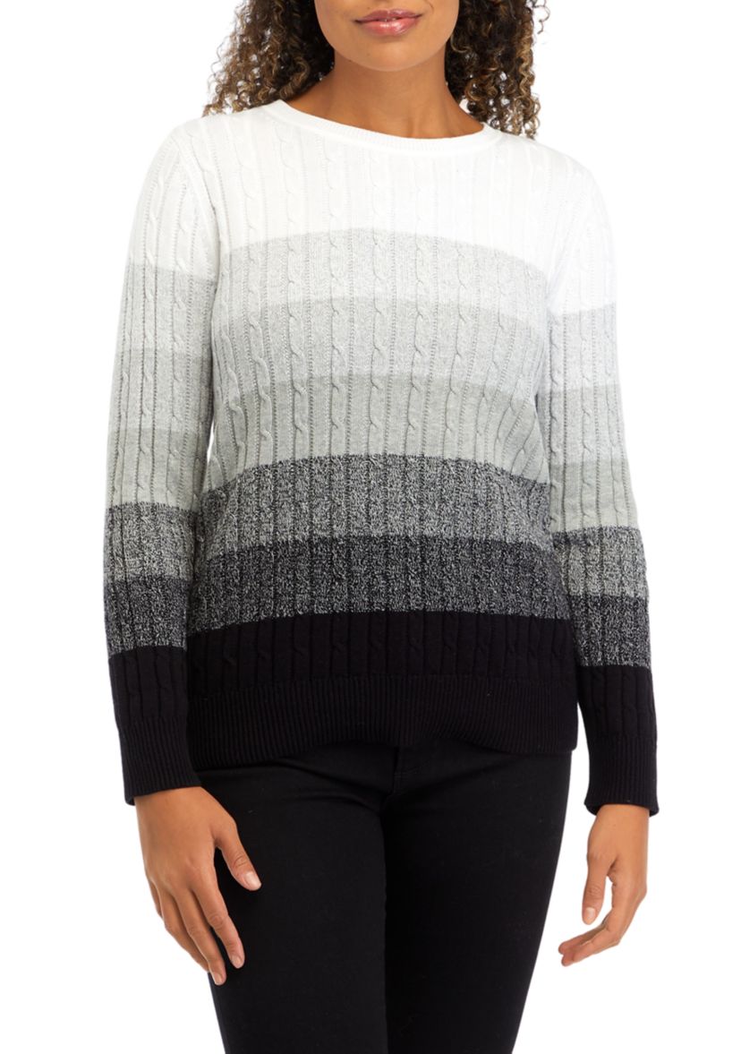 Petite Cable Knit Color Block Sweater 