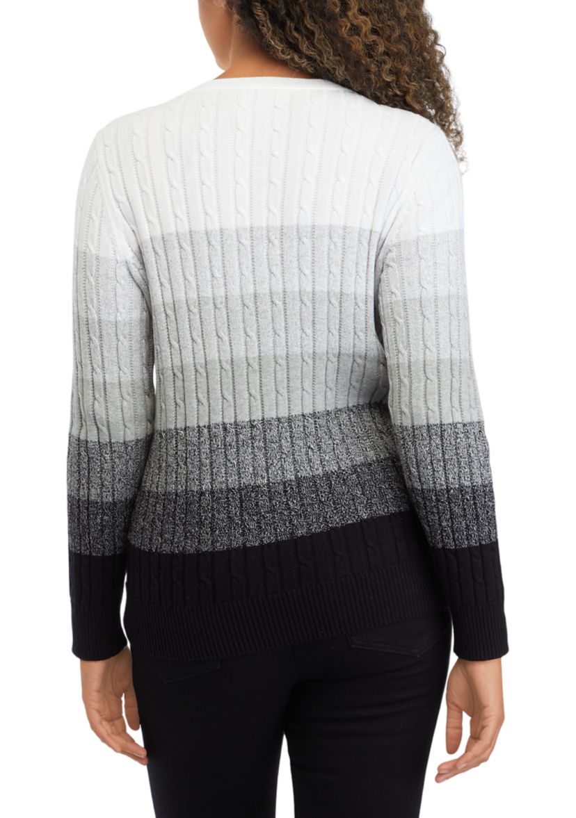 Petite Cable Knit Color Block Sweater 