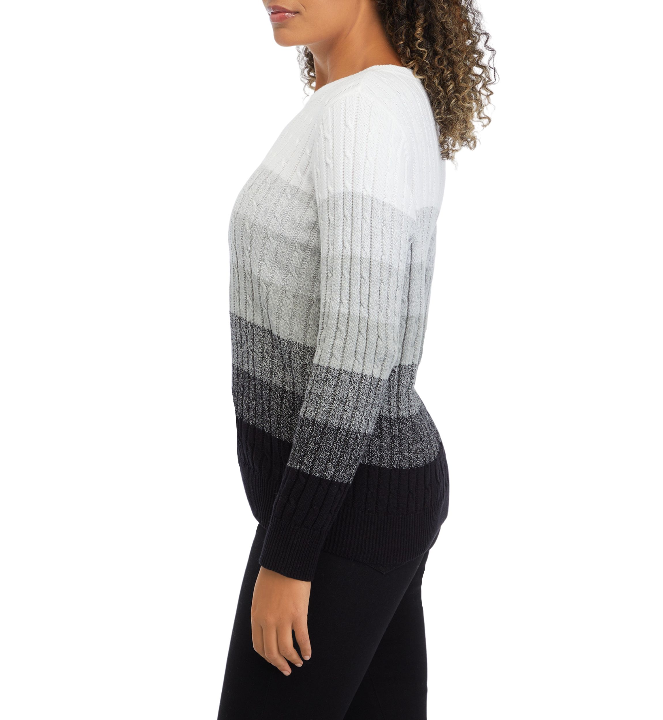 Petite Cable Knit Color Block Sweater 