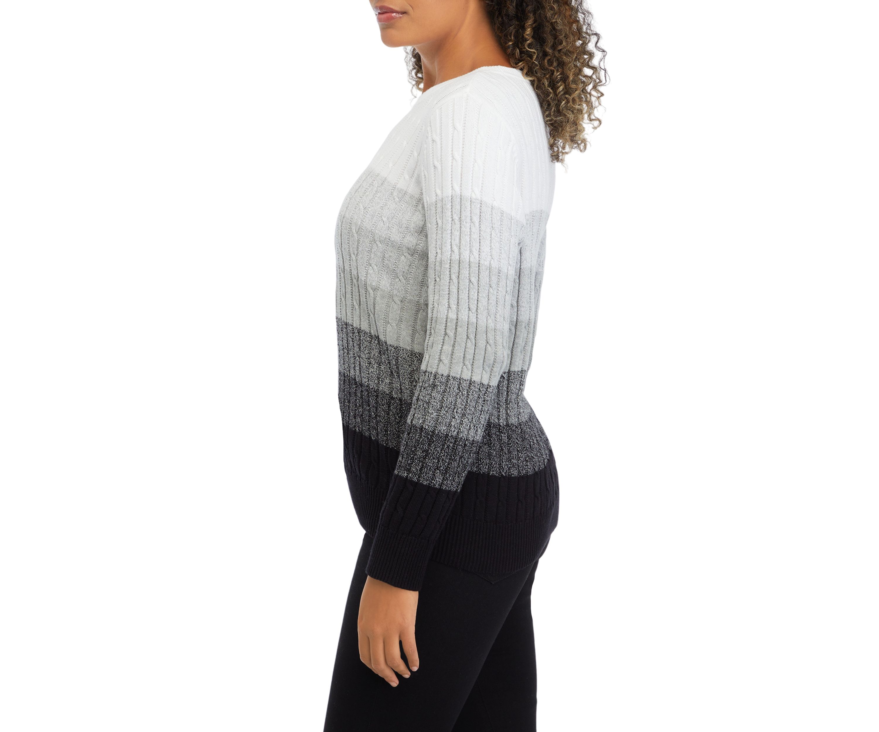 Petite Cable Knit Color Block Sweater 