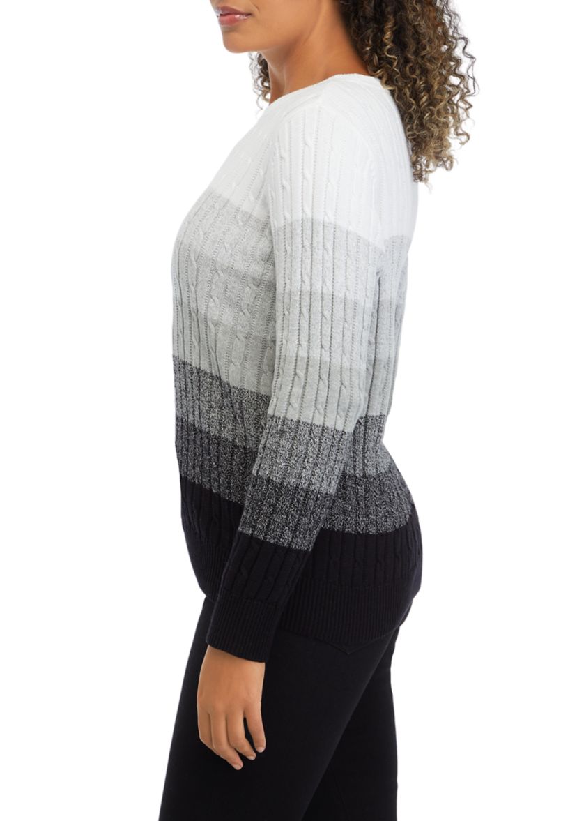 Petite Cable Knit Color Block Sweater 