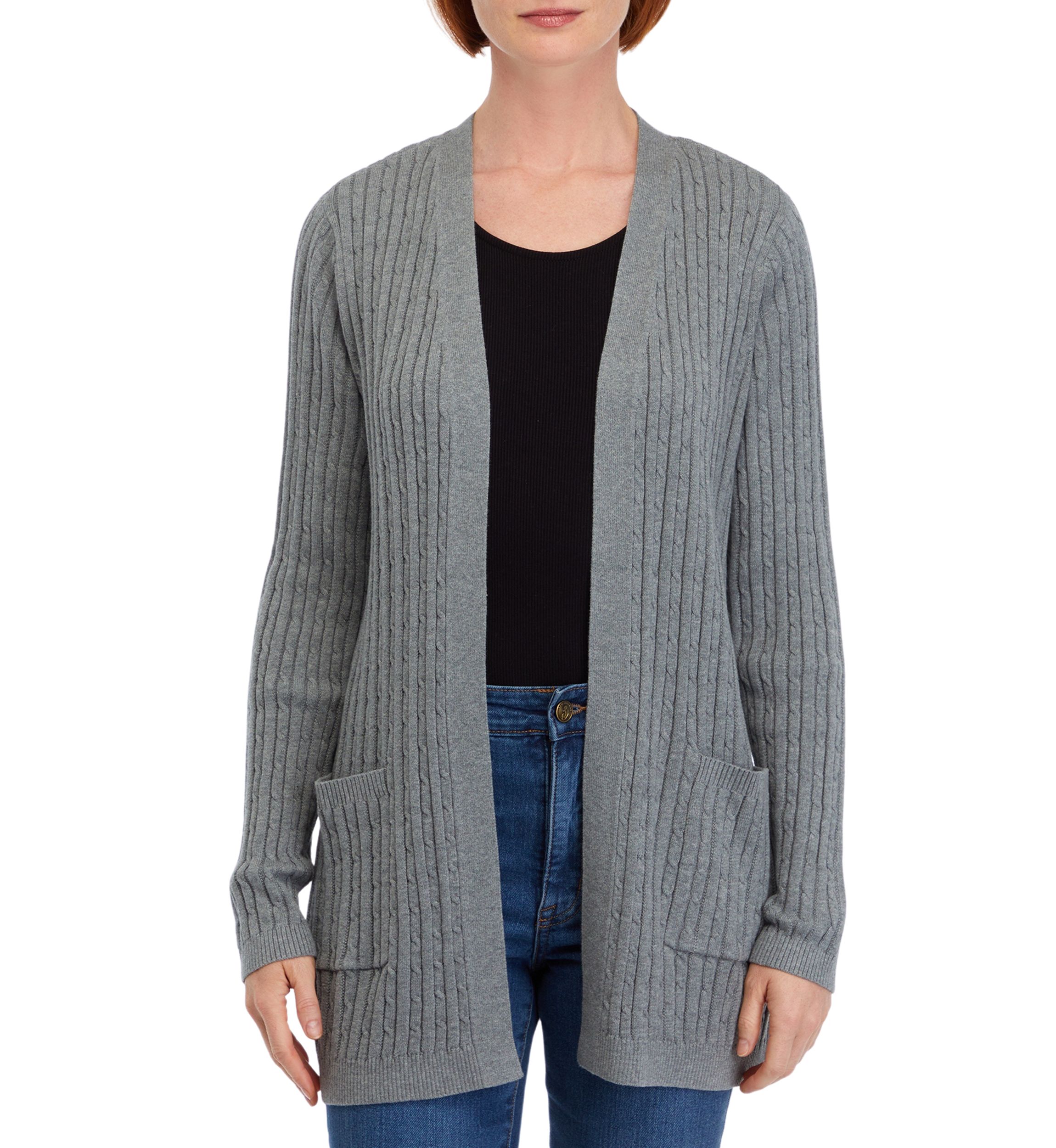 Petite Long Sleeve Cable Knit Cardigan 