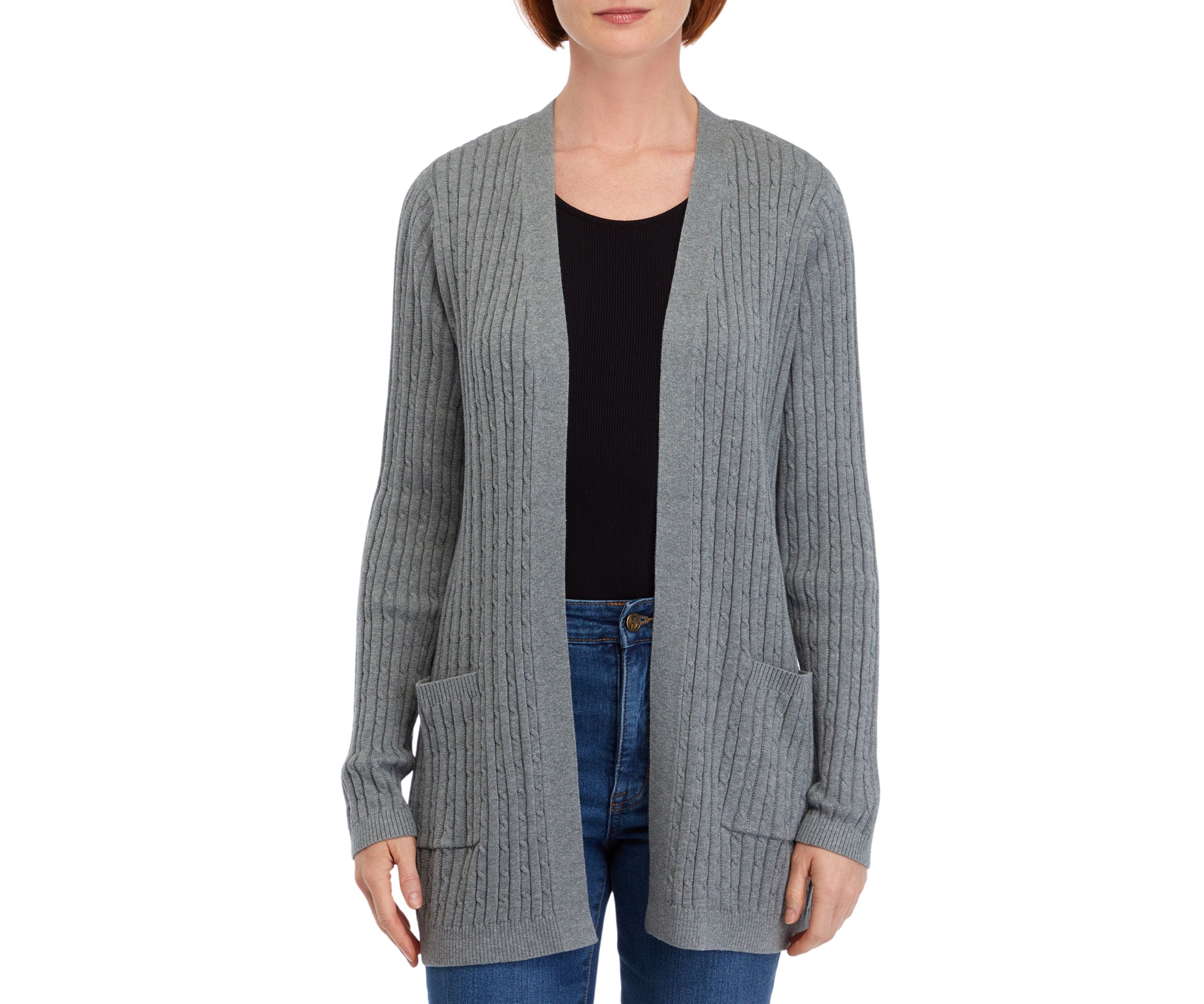 Petite Long Sleeve Cable Knit Cardigan 