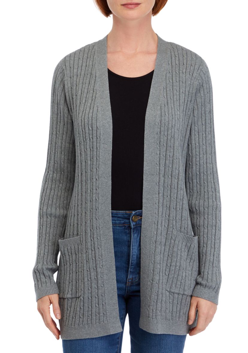 Petite Long Sleeve Cable Knit Cardigan 