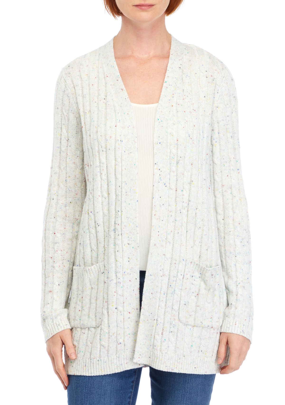 Petite Speckled Cable Knit Cardigan 