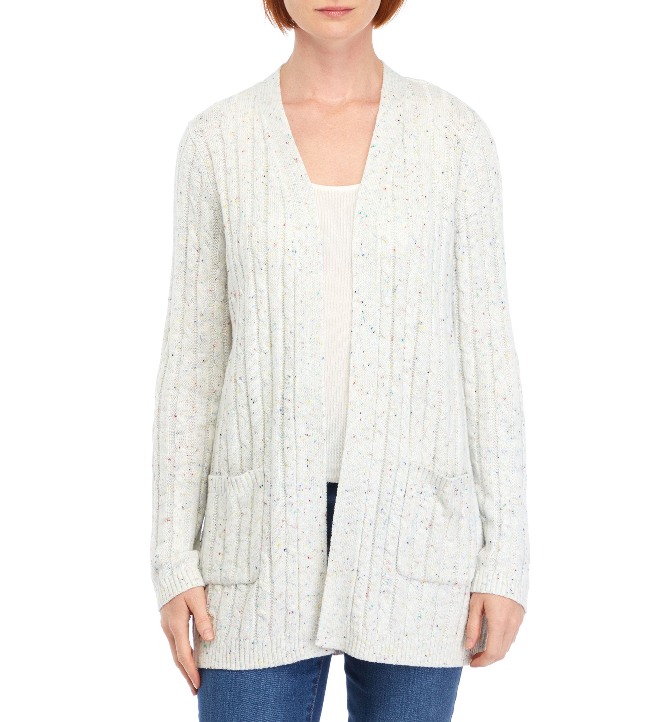 Petite Speckled Cable Knit Cardigan 