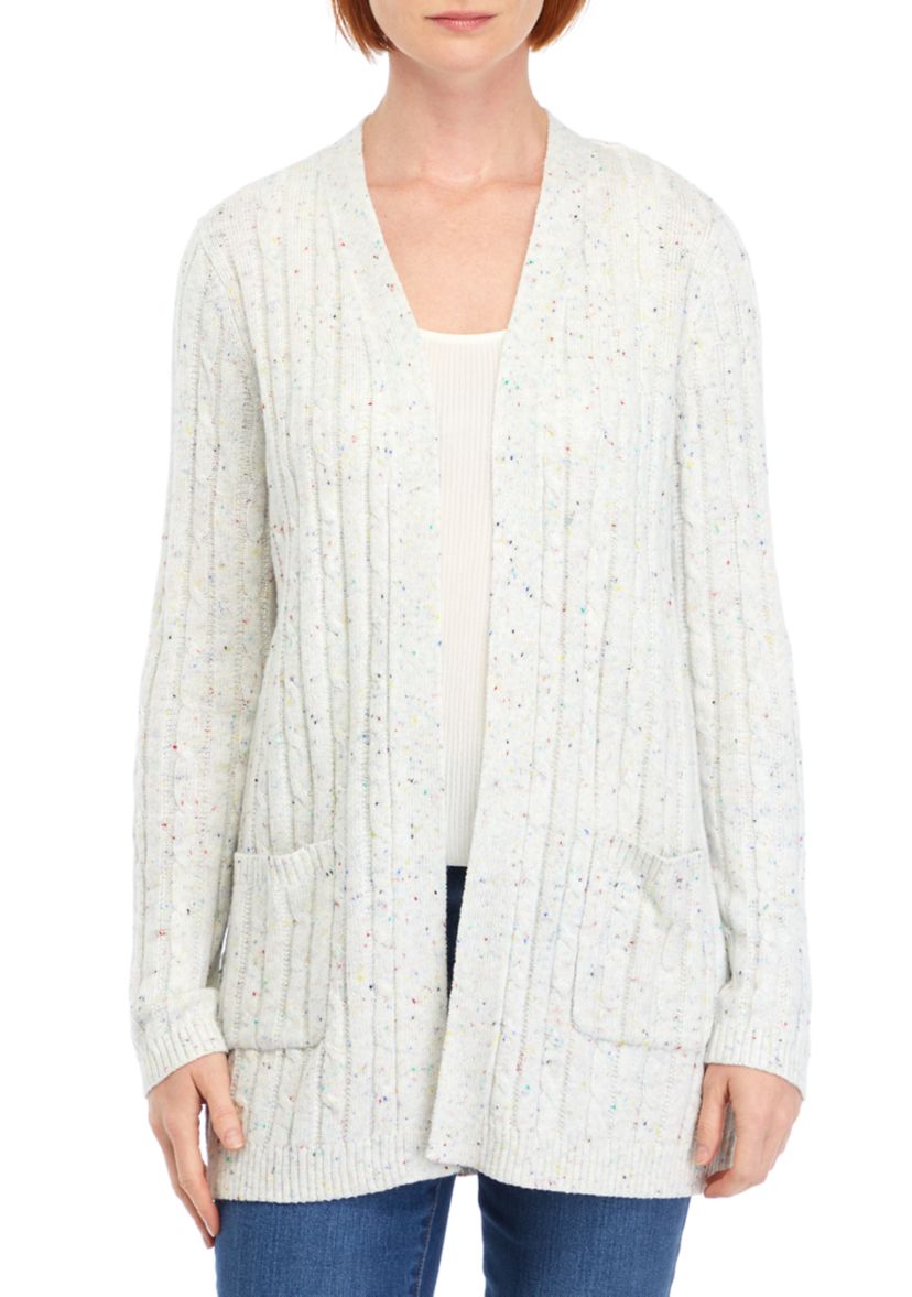 Petite Speckled Cable Knit Cardigan 