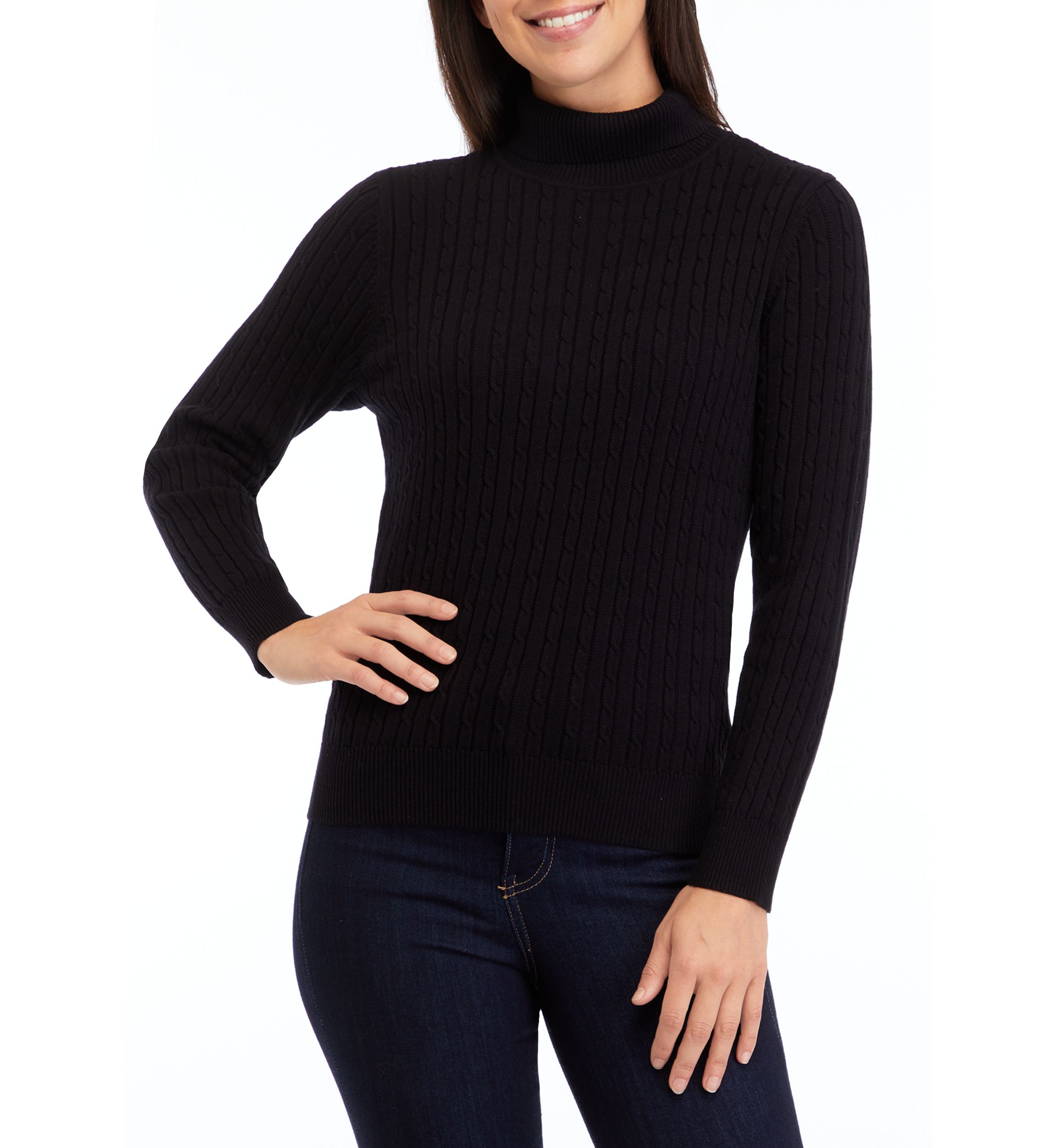 Petite Cable Knit Turtleneck Sweater 