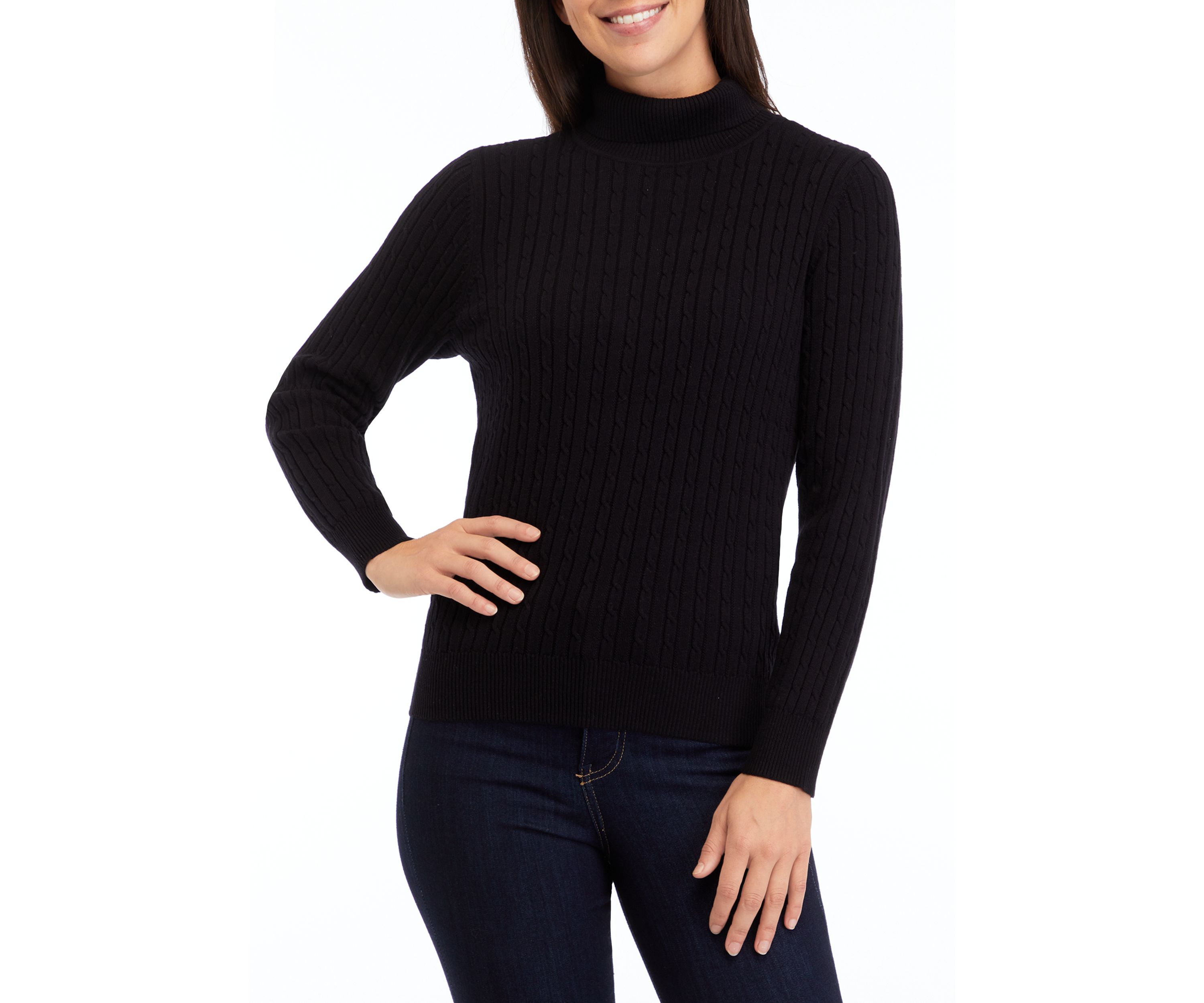 Petite Cable Knit Turtleneck Sweater 