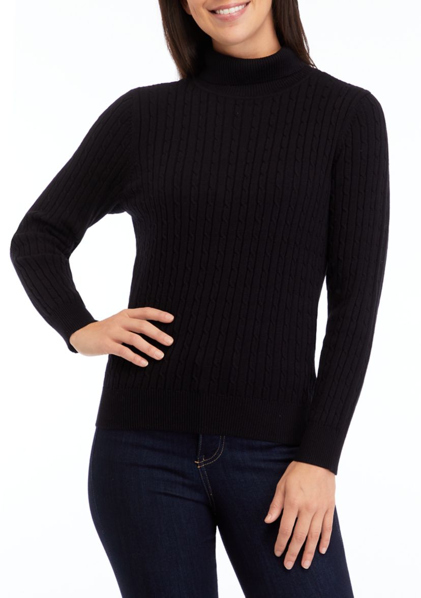 Petite Cable Knit Turtleneck Sweater 