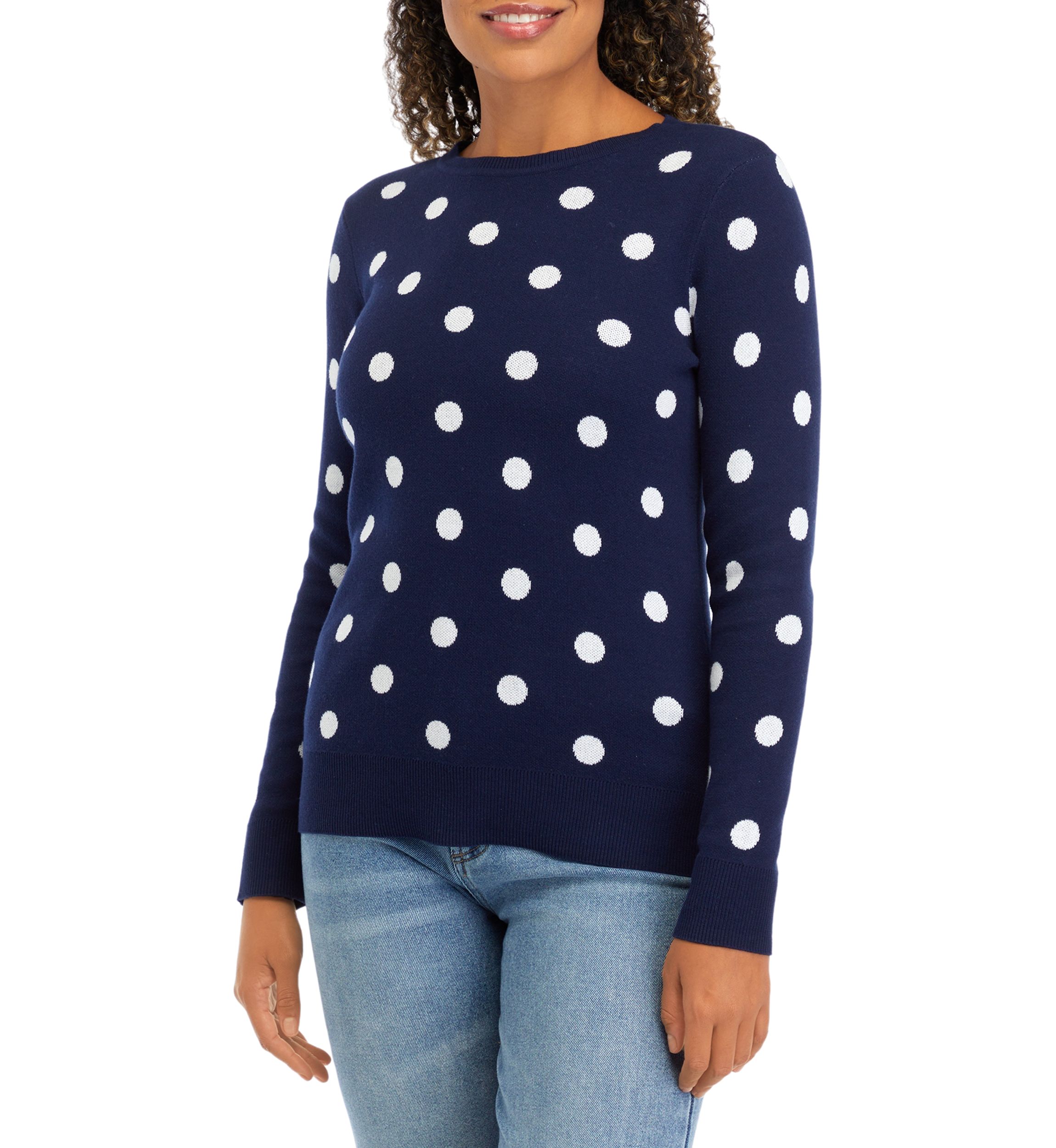 Petite Long Sleeve Crew Jacquard Sweater 