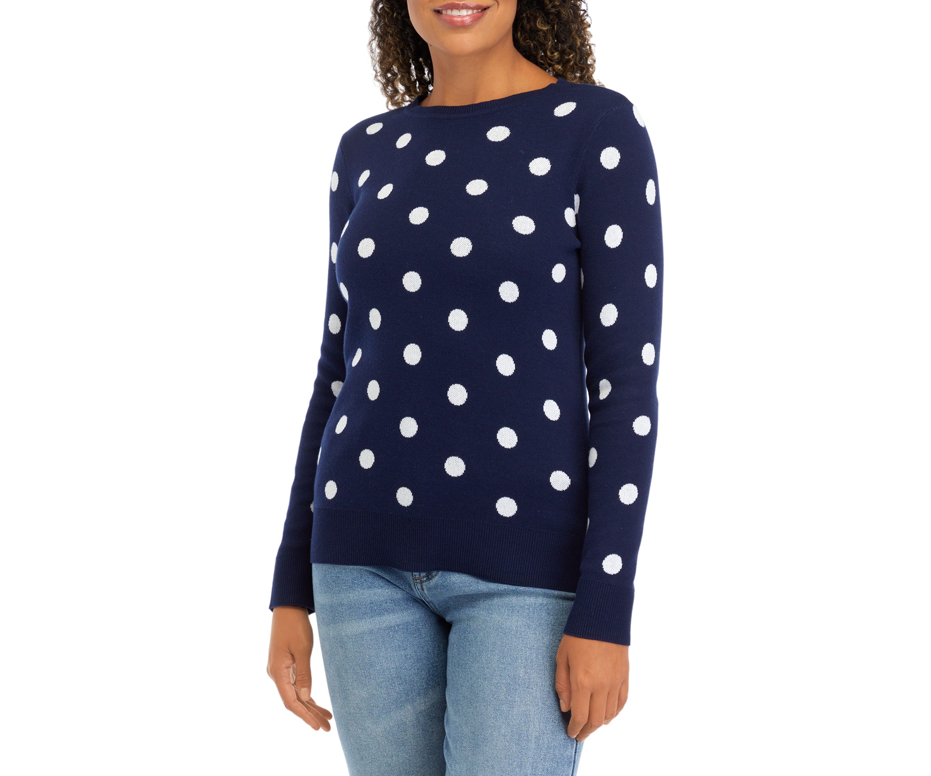 Petite Long Sleeve Crew Jacquard Sweater 