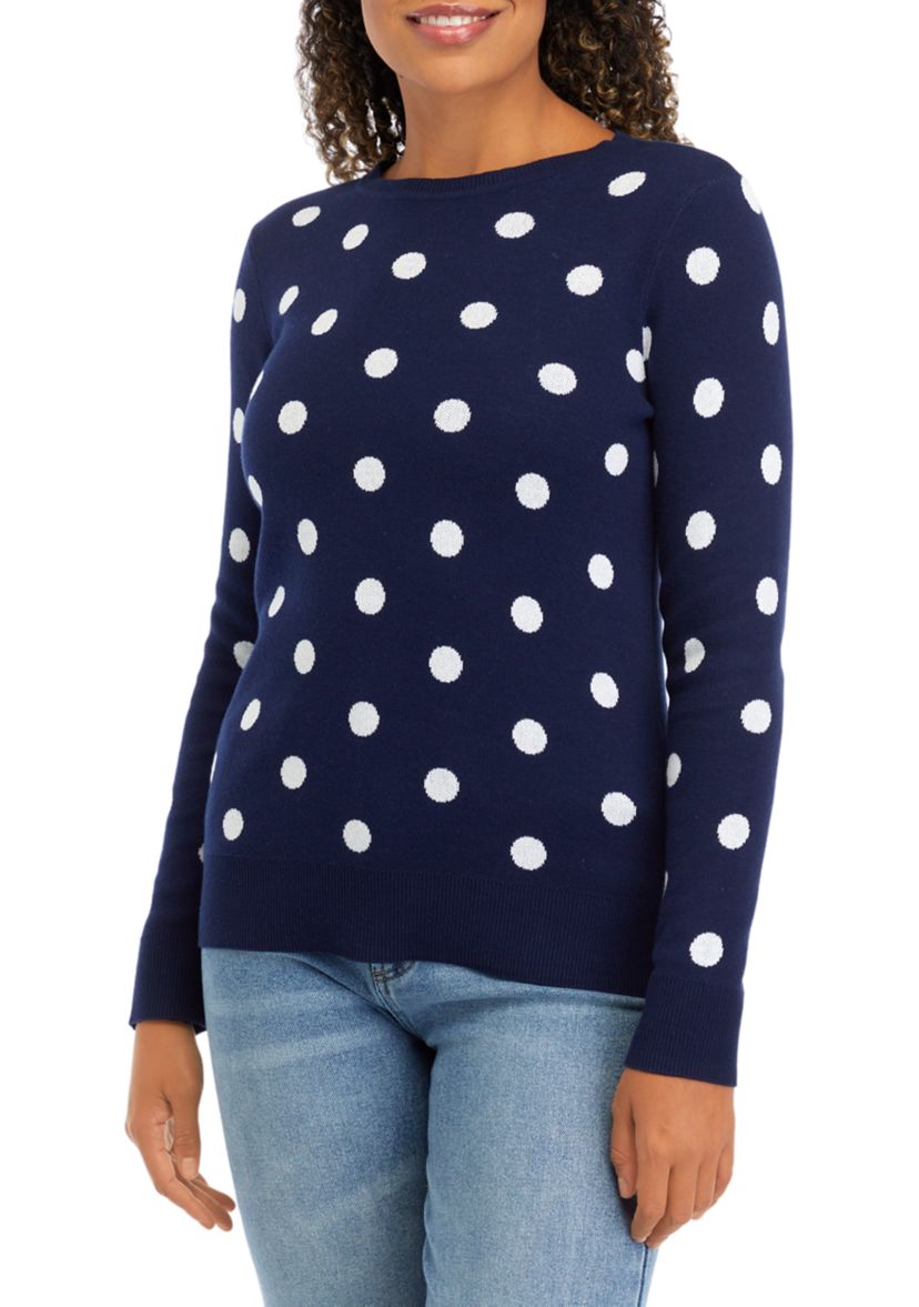 Petite Long Sleeve Crew Jacquard Sweater 