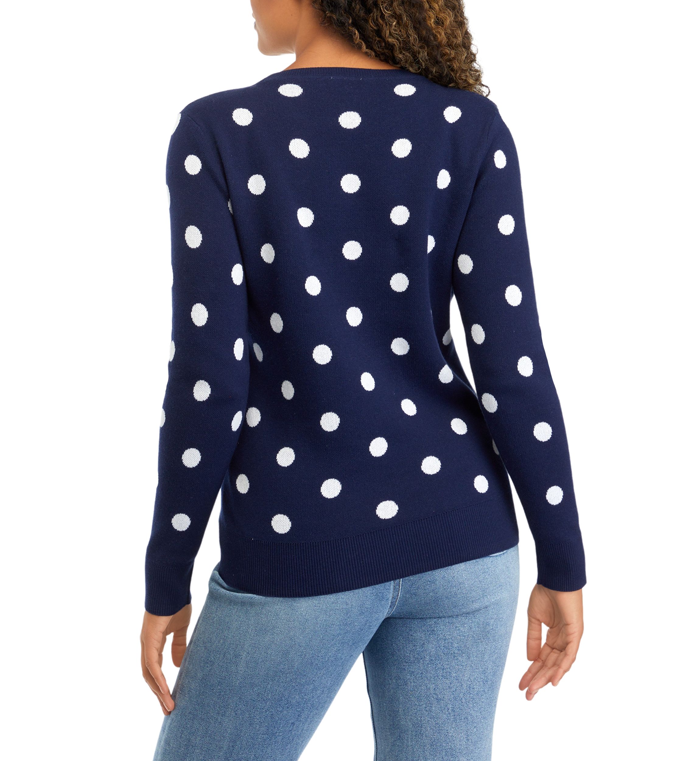 Petite Long Sleeve Crew Jacquard Sweater 