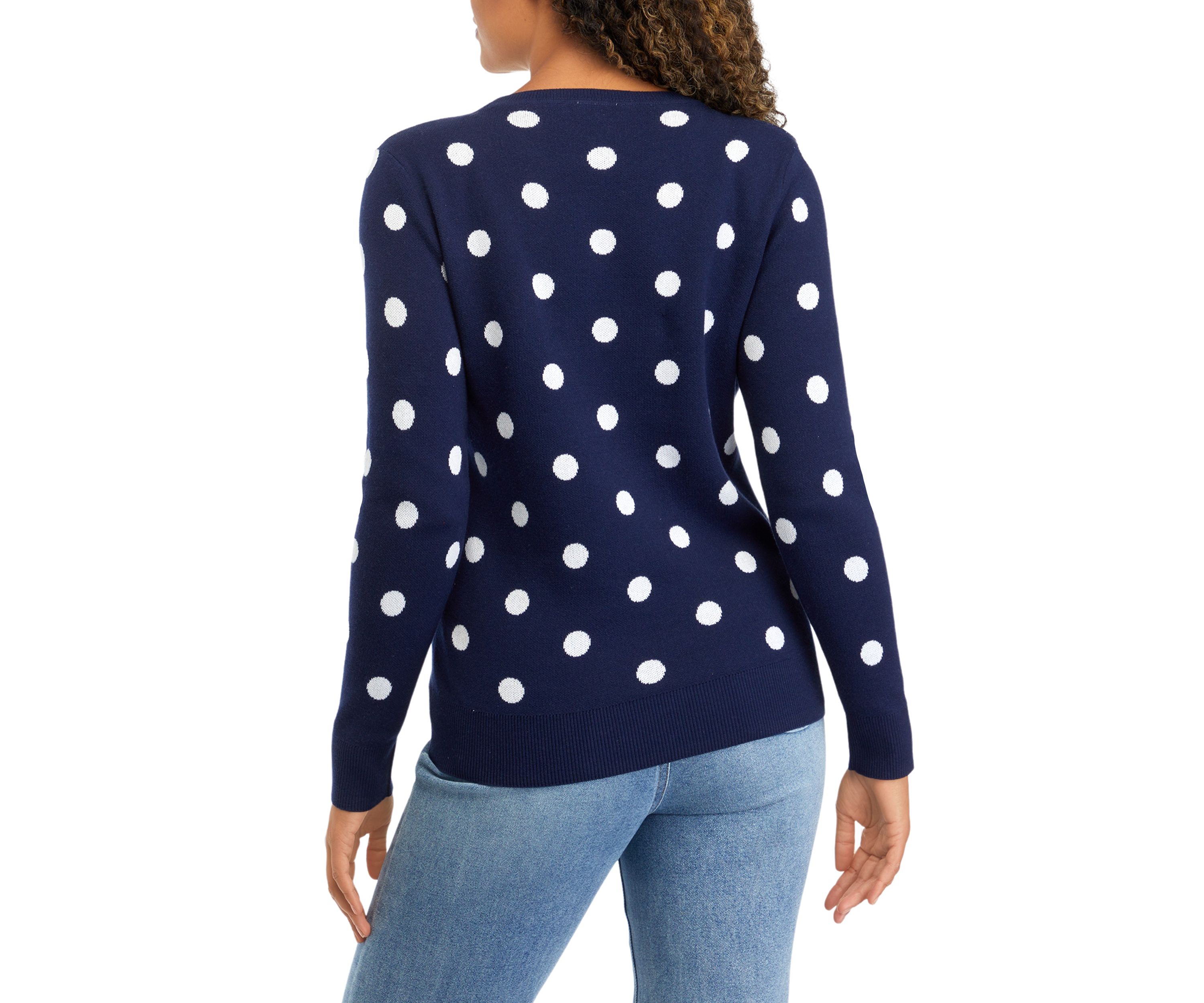 Petite Long Sleeve Crew Jacquard Sweater 