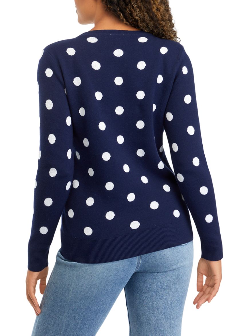 Petite Long Sleeve Crew Jacquard Sweater 