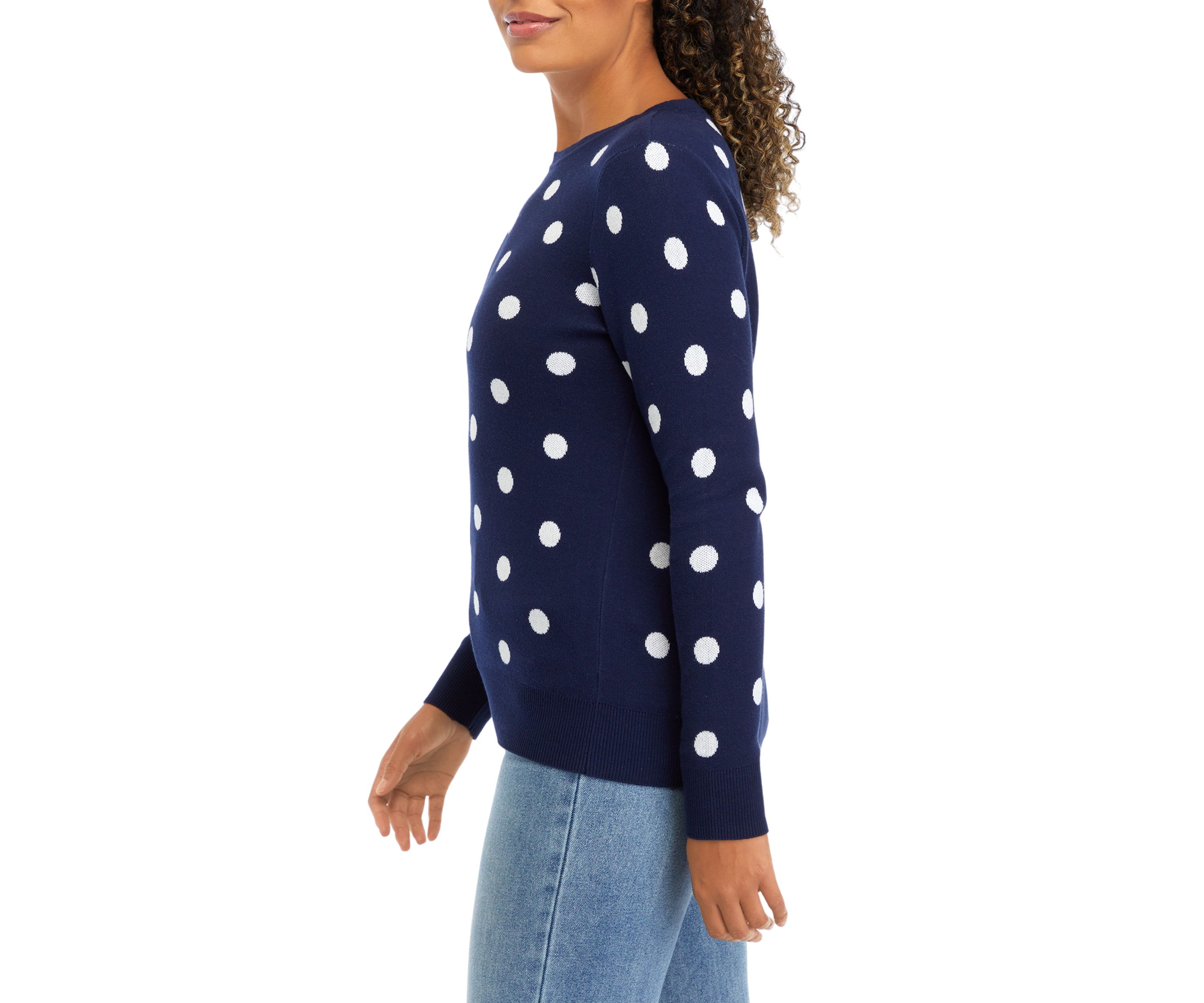 Petite Long Sleeve Crew Jacquard Sweater 