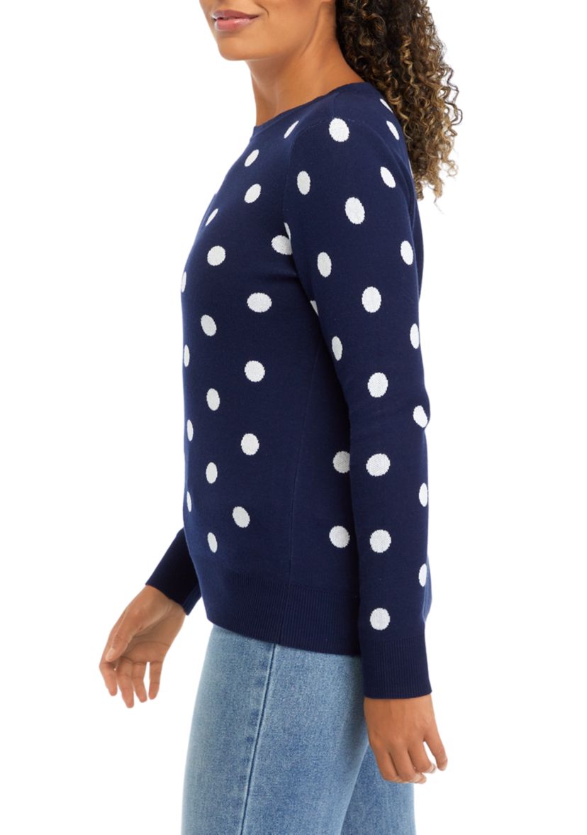 Petite Long Sleeve Crew Jacquard Sweater 