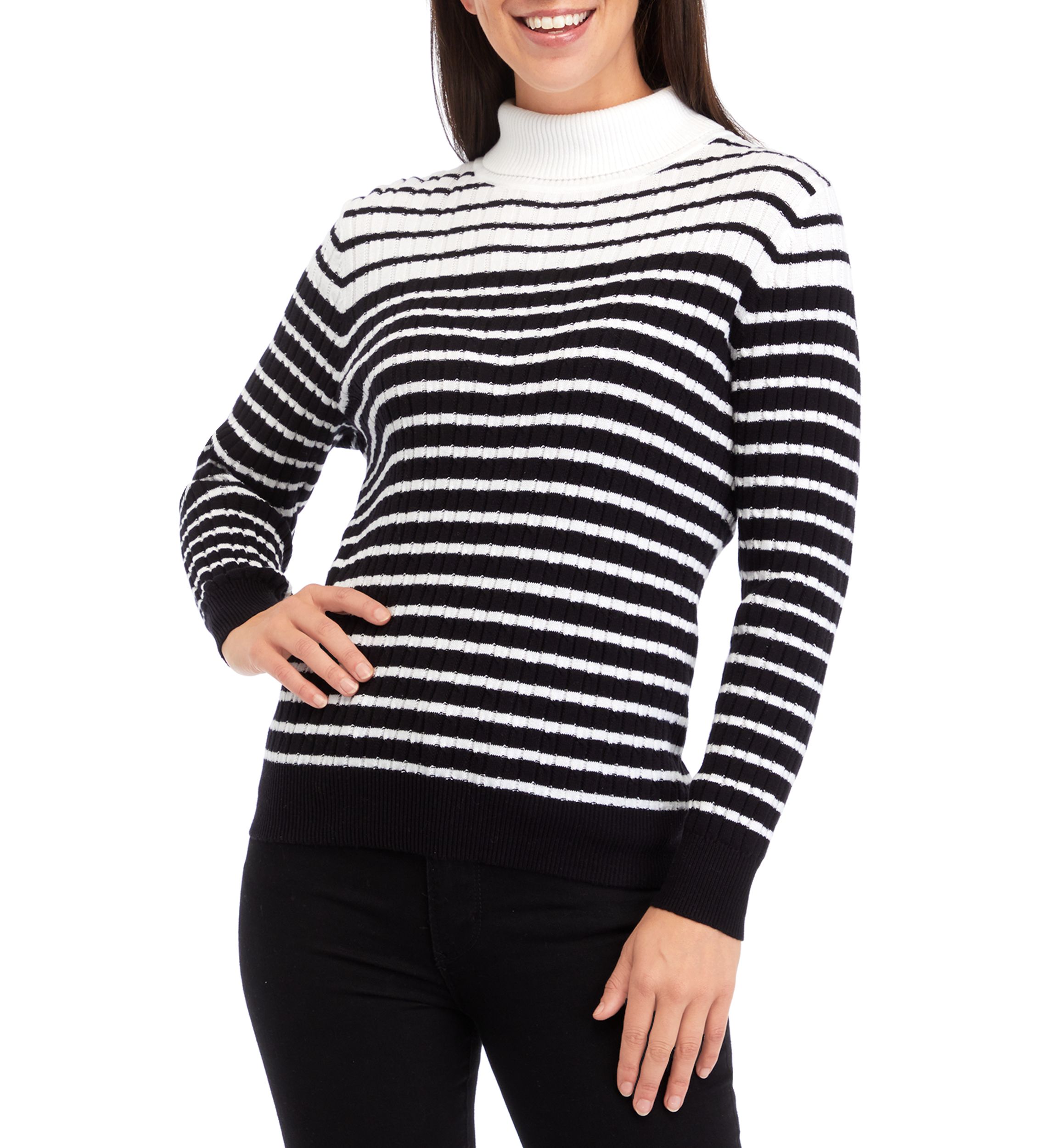 Petite Long Sleeve Cable Turtleneck Sweater 