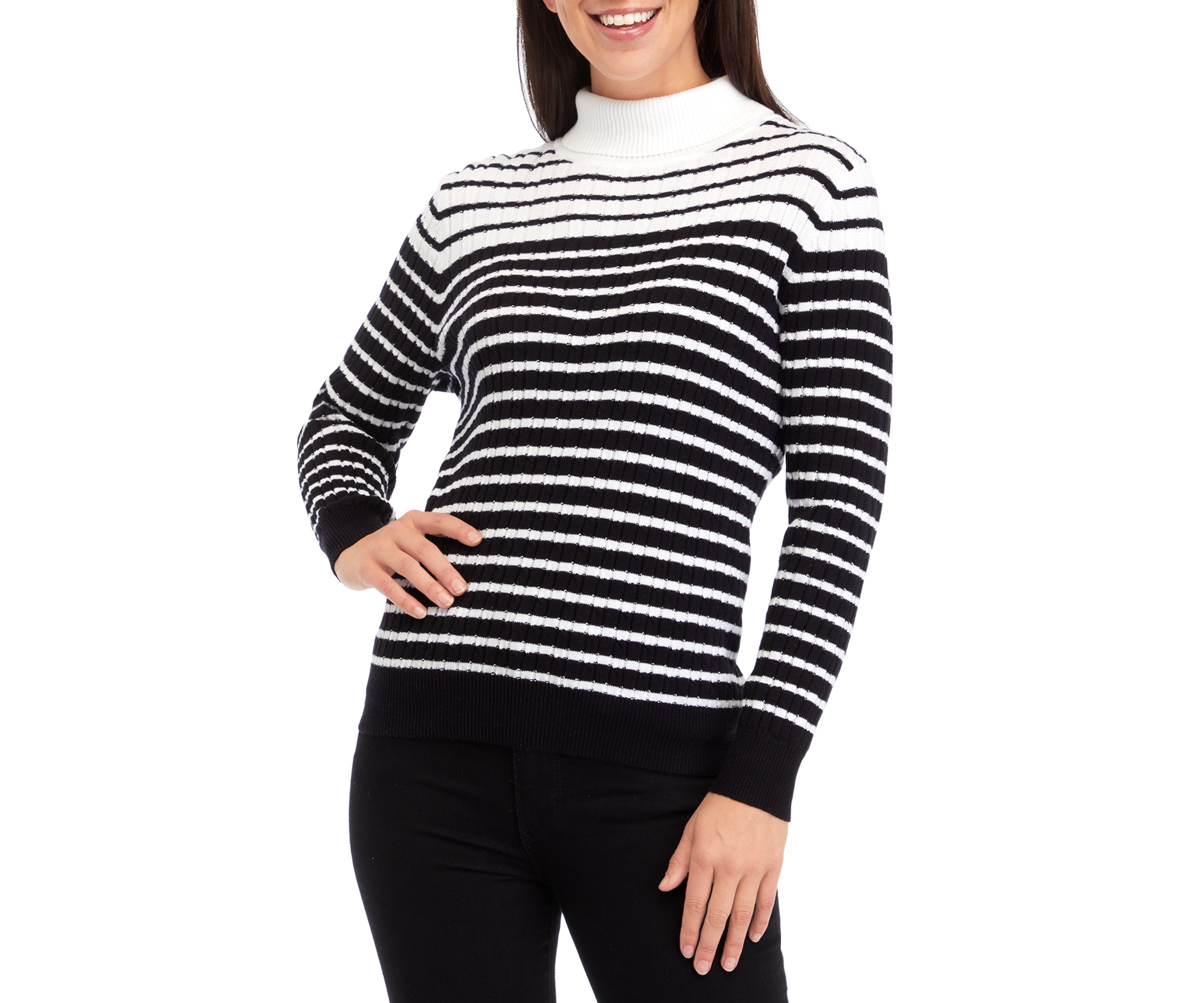 Petite Long Sleeve Cable Turtleneck Sweater 