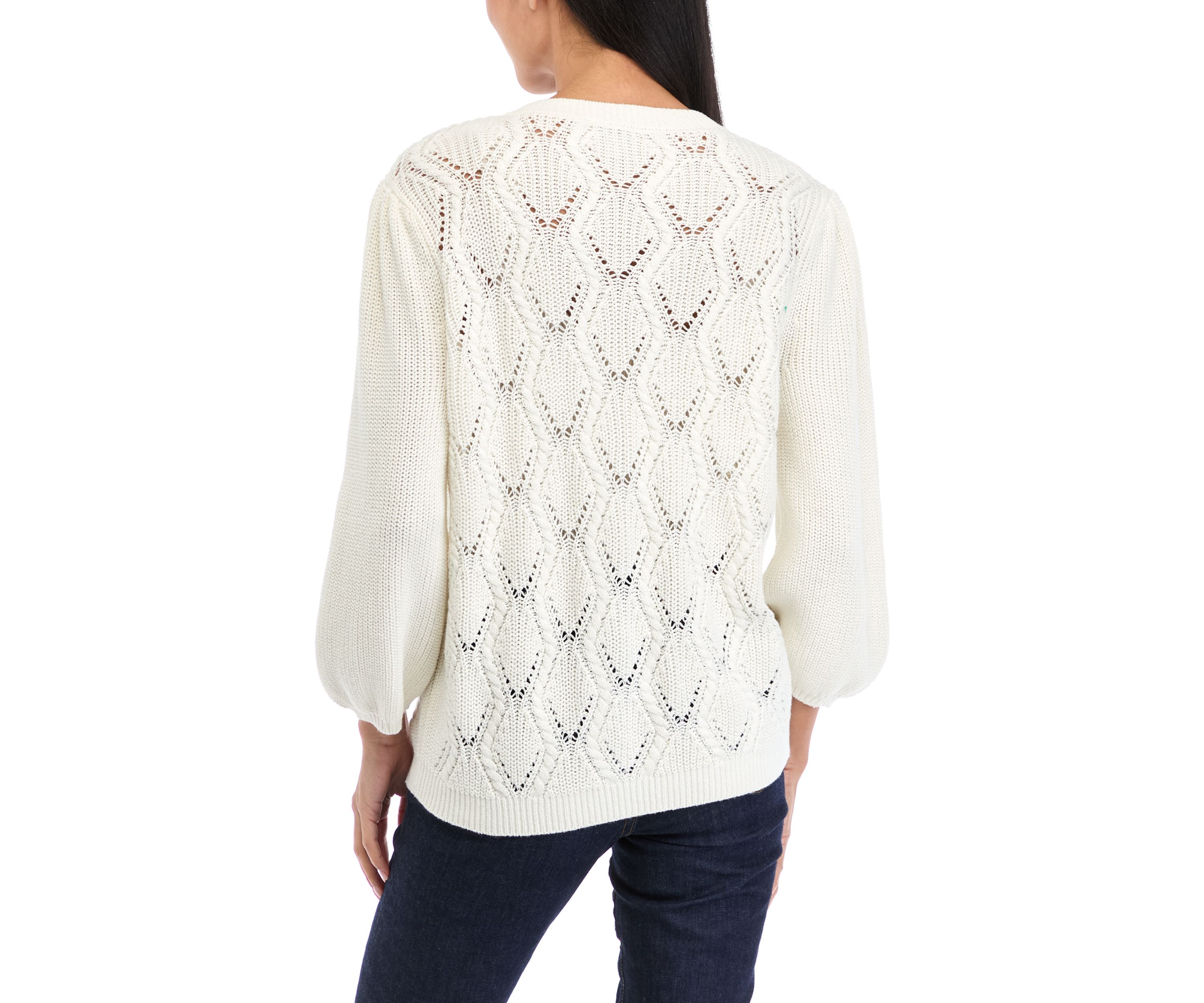 Petite Puff Sleeve Button Front Cable Knit Cardigan 