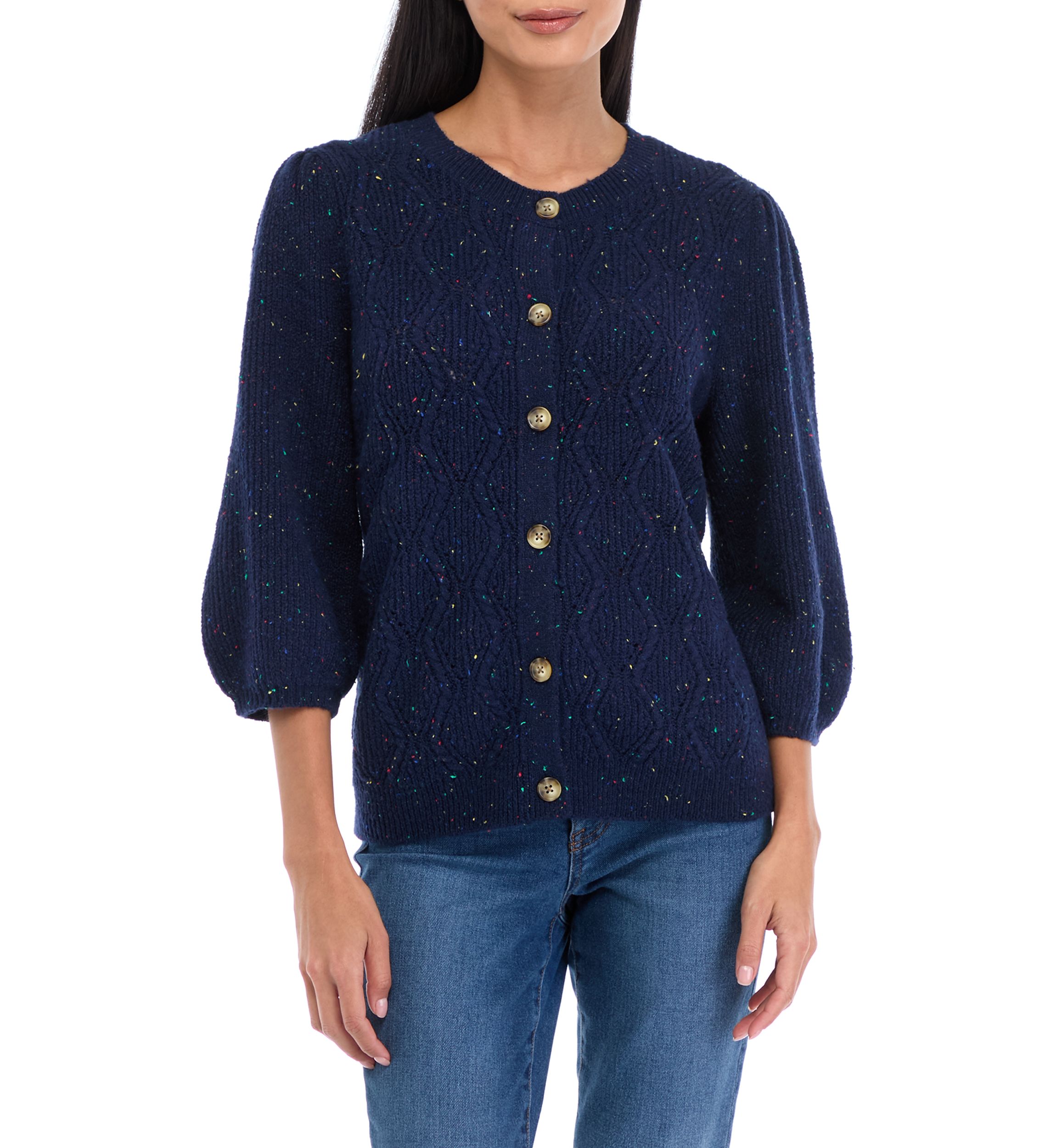 Petite Cable Knit Button Front Cardigan