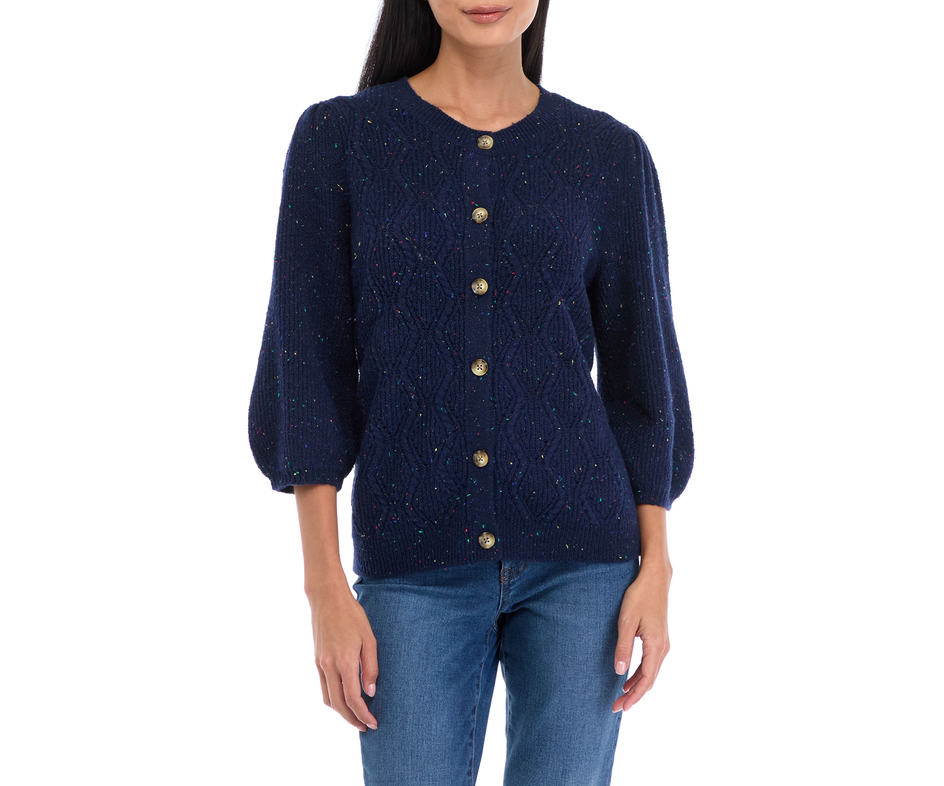 Petite Cable Knit Button Front Cardigan