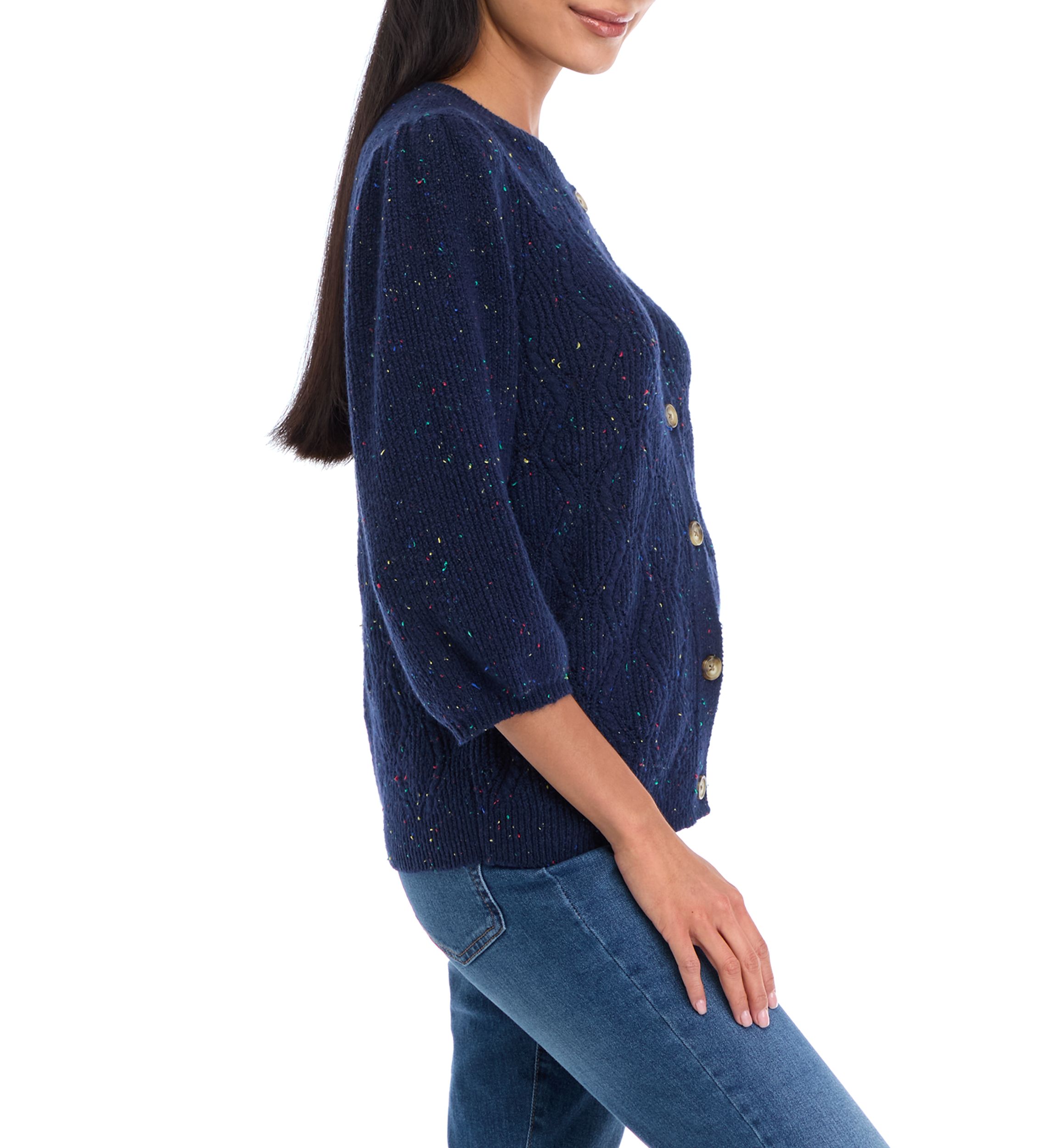 Petite Cable Knit Button Front Cardigan