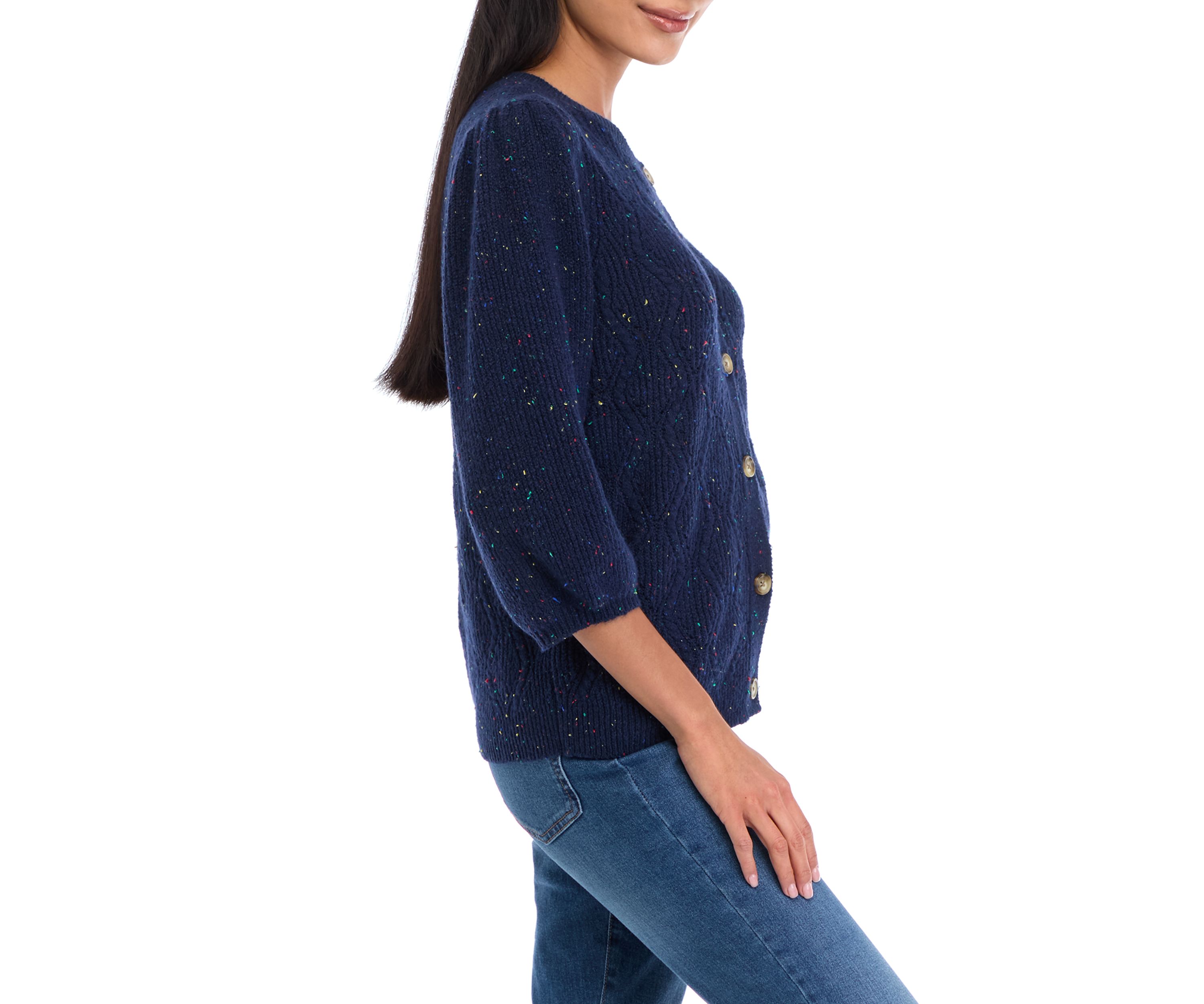 Petite Cable Knit Button Front Cardigan