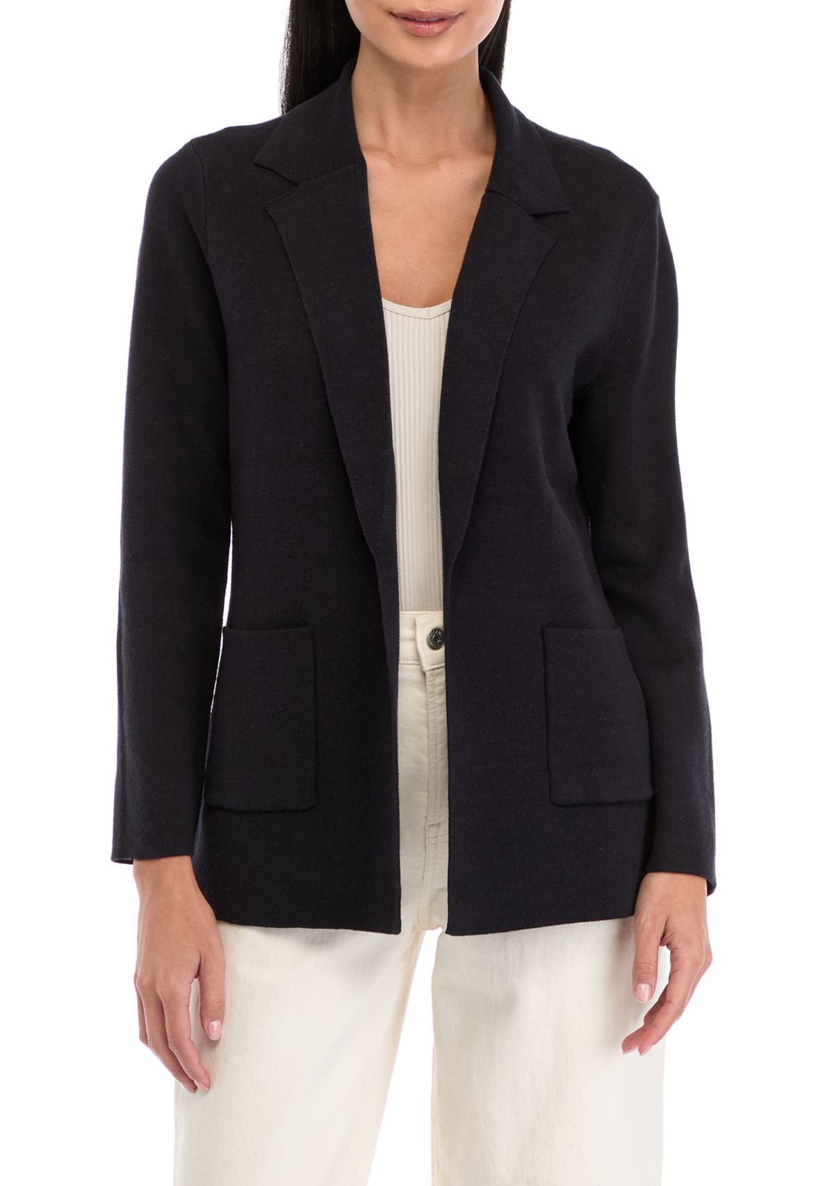 Petite  Long Sleeve Open Front Sweater Blazer 
