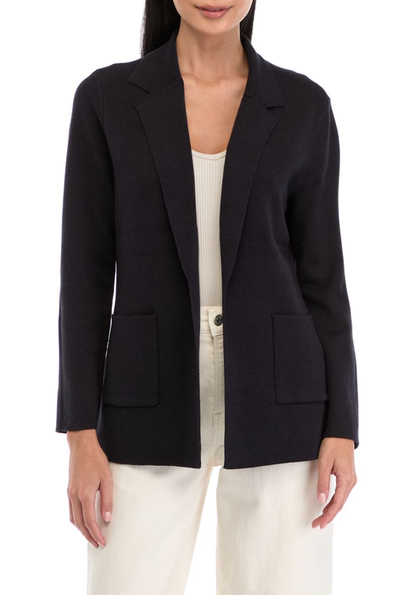 Petite  Long Sleeve Open Front Sweater Blazer 