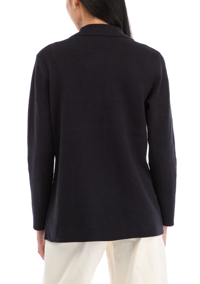 Petite  Long Sleeve Open Front Sweater Blazer 