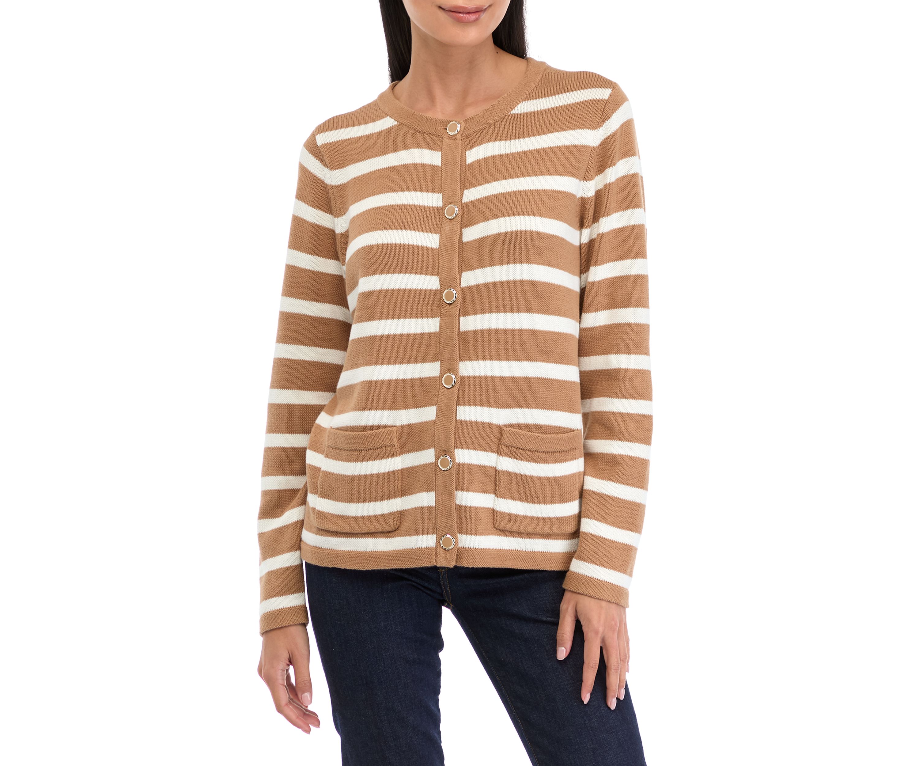 Petite Striped Button Up Cardigan 