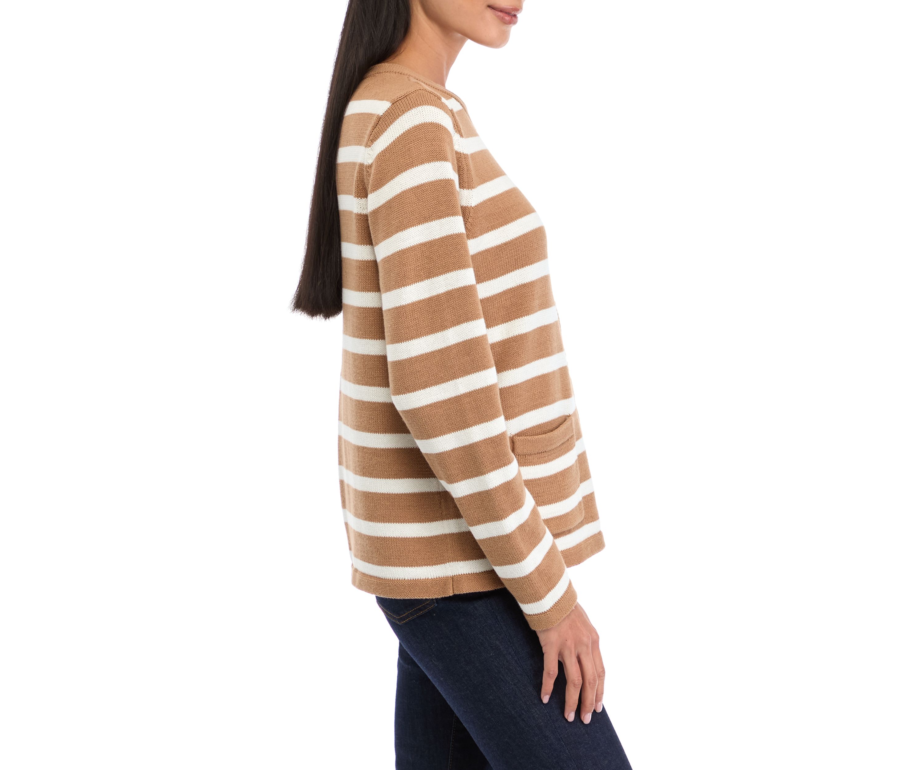Petite Striped Button Up Cardigan 