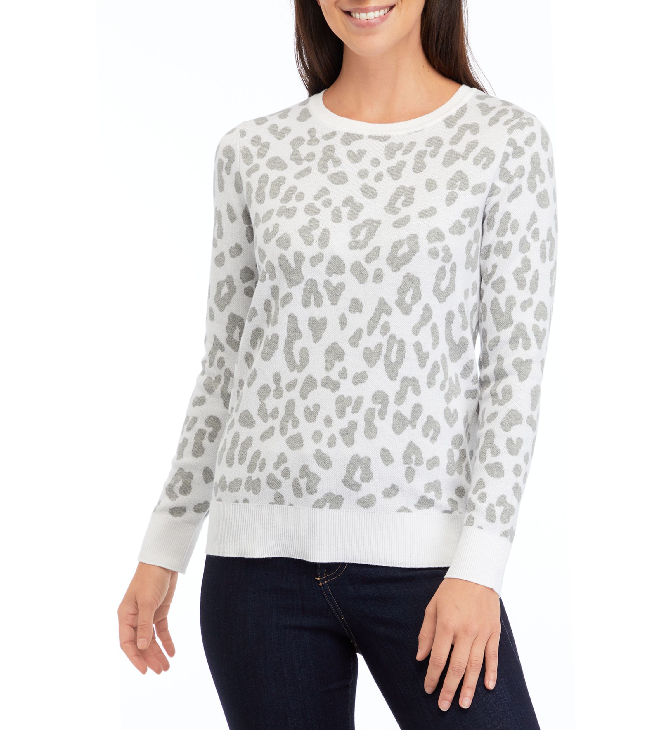 Petite Long Sleeve Animal Print Pullover