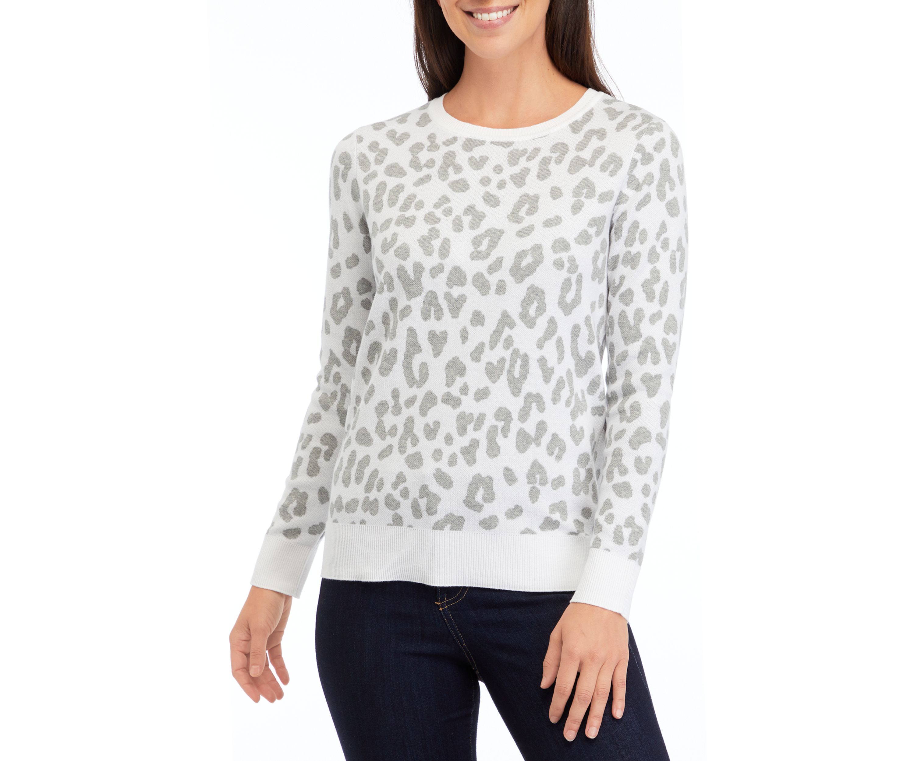 Petite Long Sleeve Animal Print Pullover
