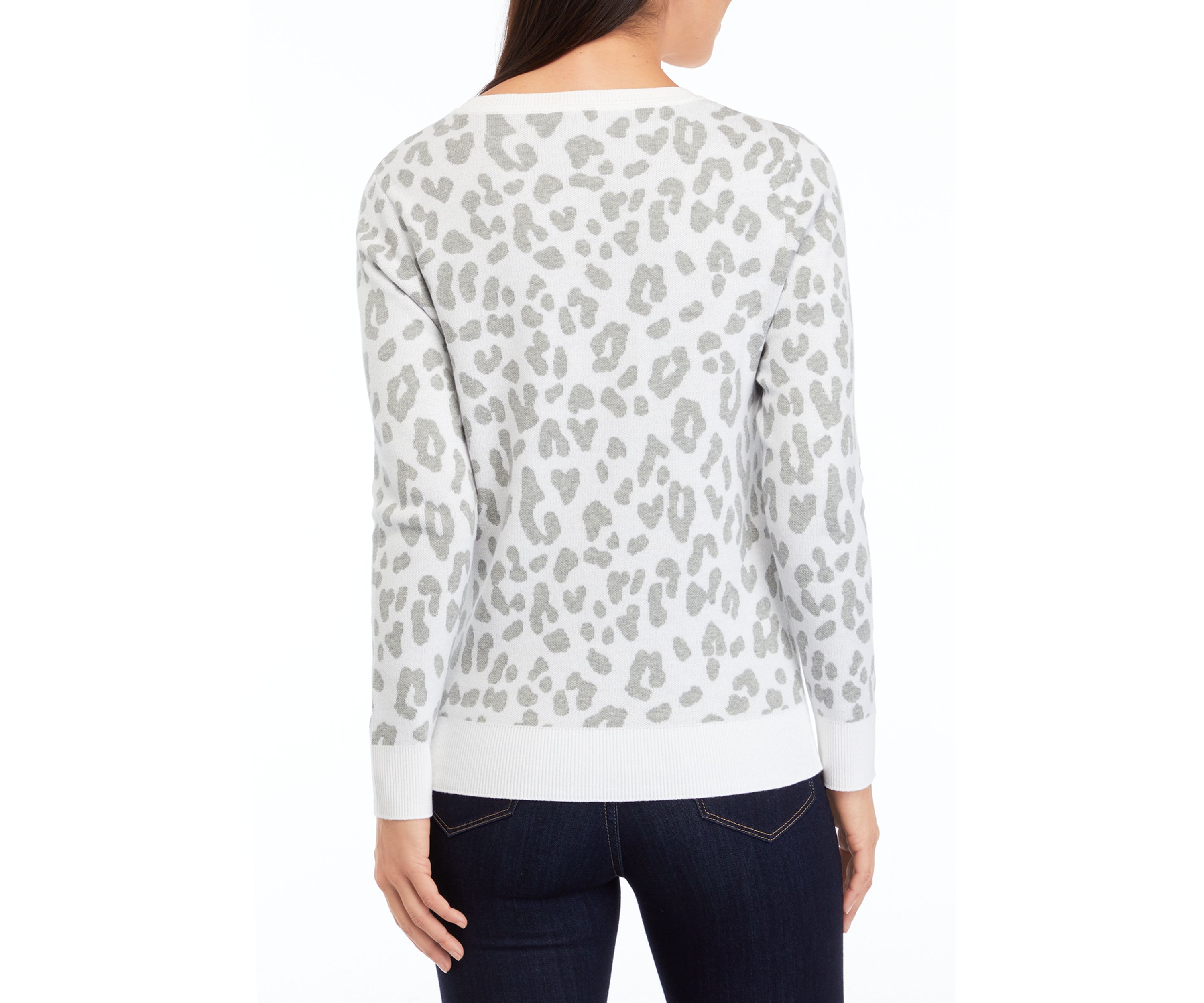 Petite Long Sleeve Animal Print Pullover
