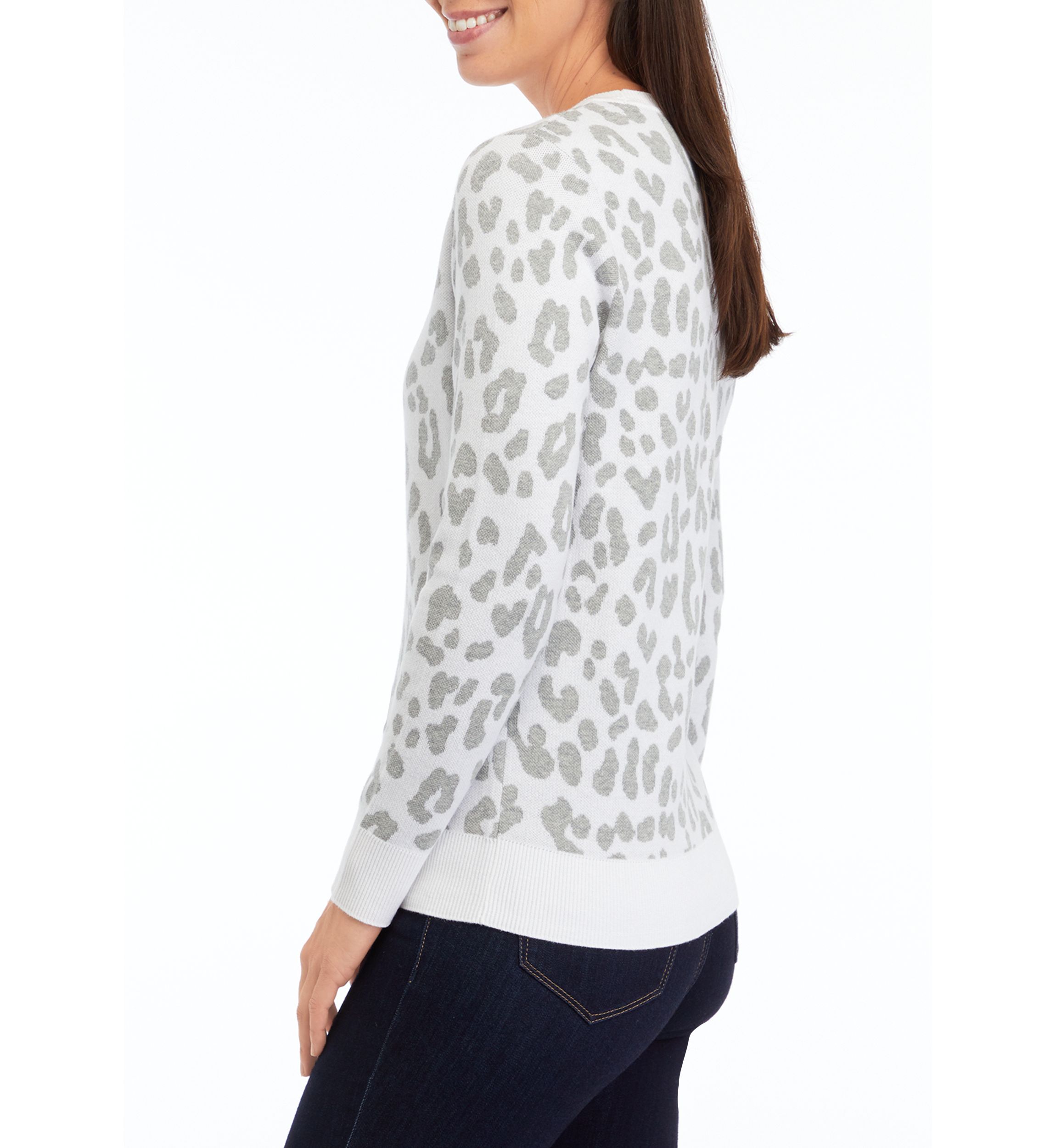 Petite Long Sleeve Animal Print Pullover
